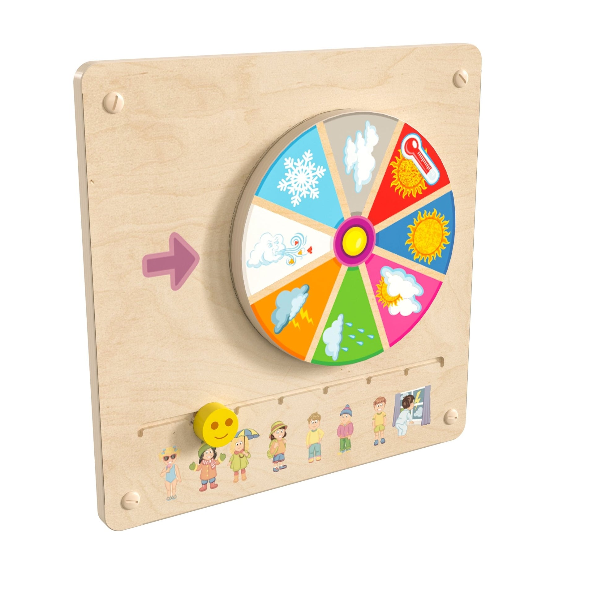 Bright Beginnings Commercial Grade STEAM Wall Activity Board with Natural Finish and Multicolor Accents, Weather - SchoolOutlet