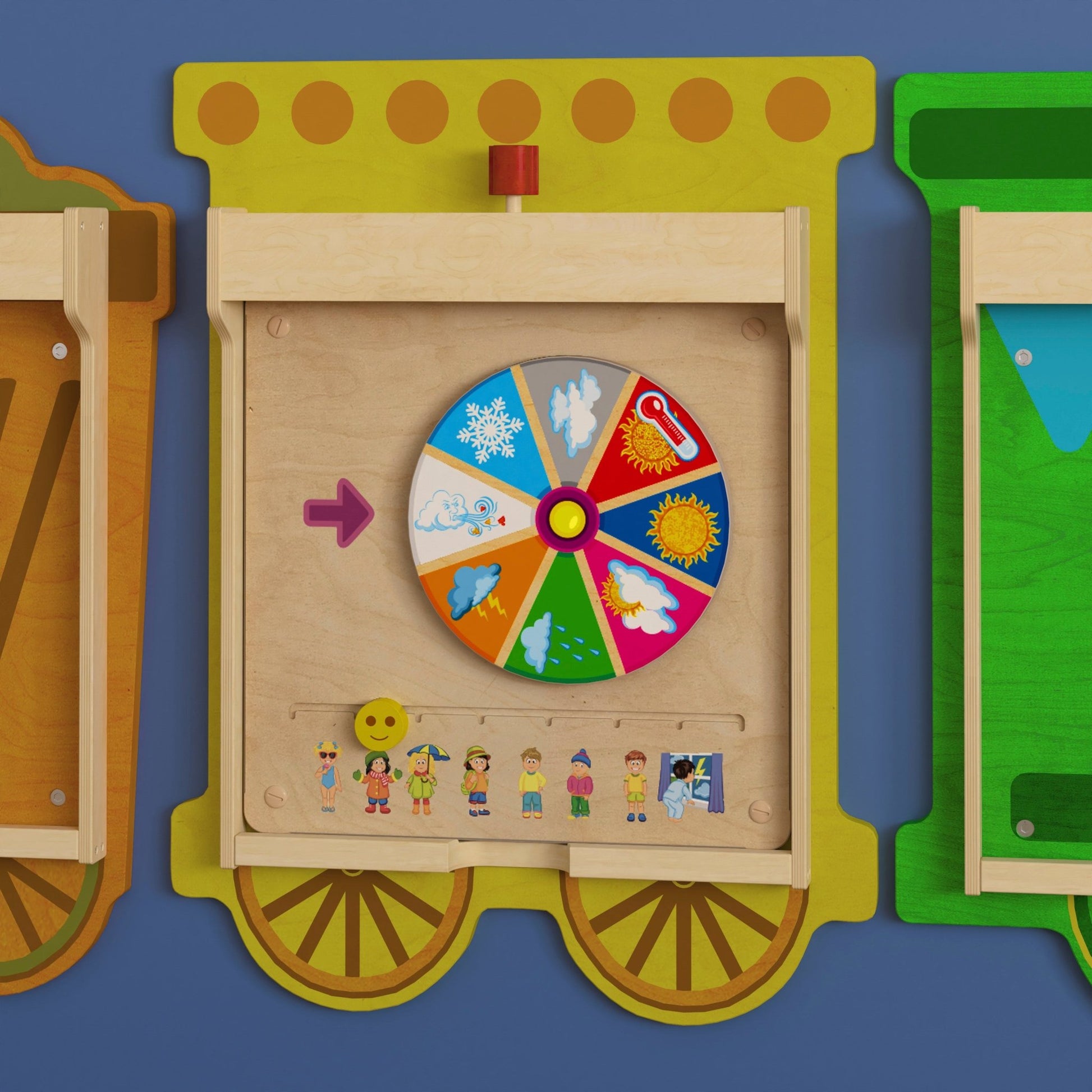 Bright Beginnings Commercial Grade STEAM Wall Activity Board with Natural Finish and Multicolor Accents, Weather - SchoolOutlet