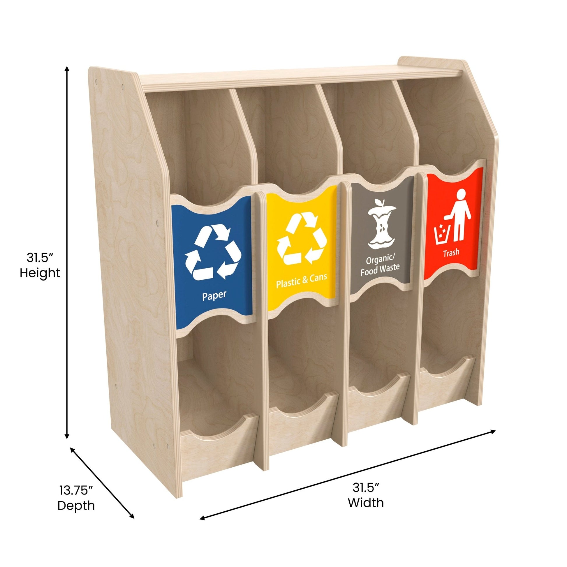 Bright Beginnings Commercial Grade Wooden Pretend Play Recycling Station for Children - SchoolOutlet