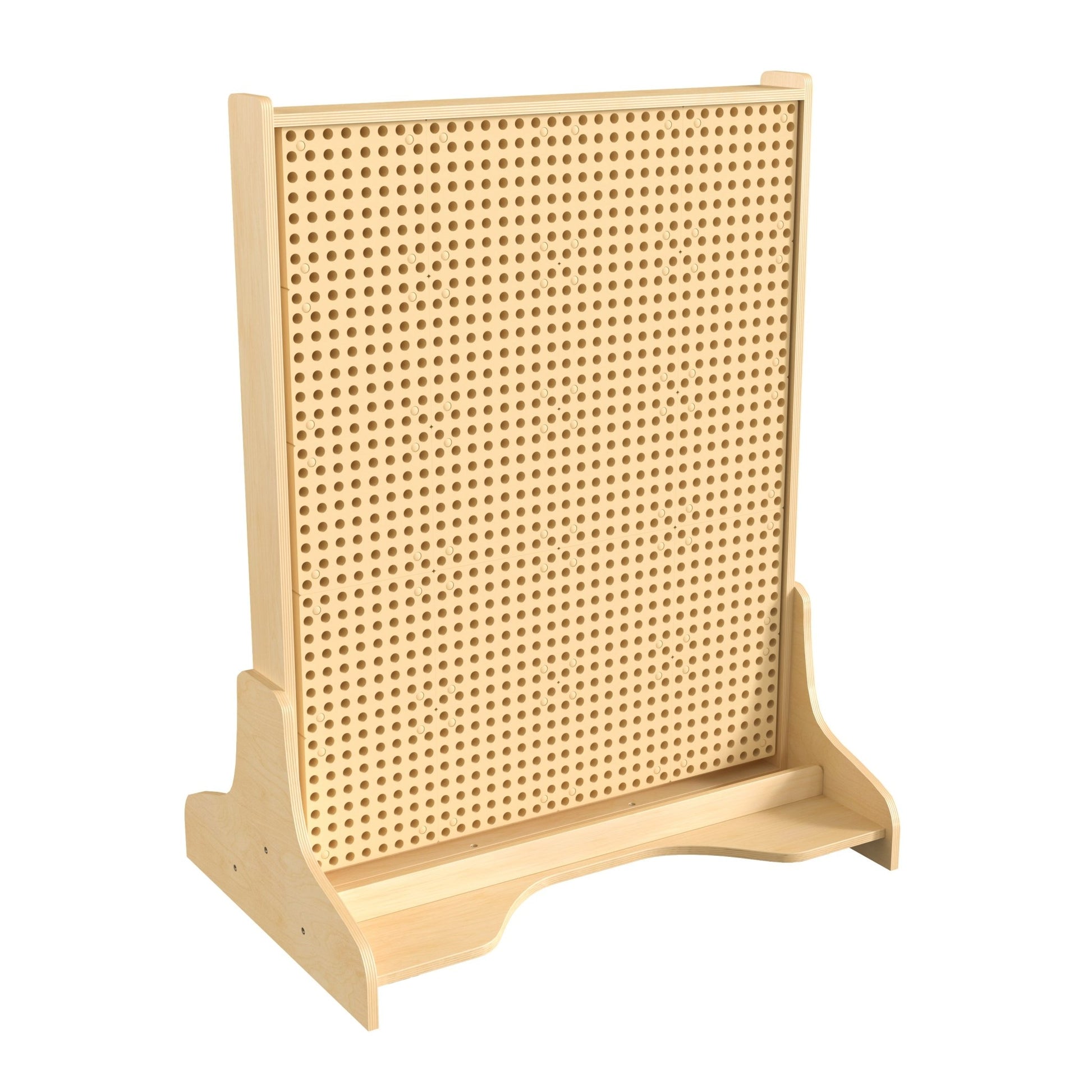 Bright Beginnings Commercial Grade Natural Finish Wooden Double Sided Freestanding STEAM Wall Base with Peg Panels - SchoolOutlet