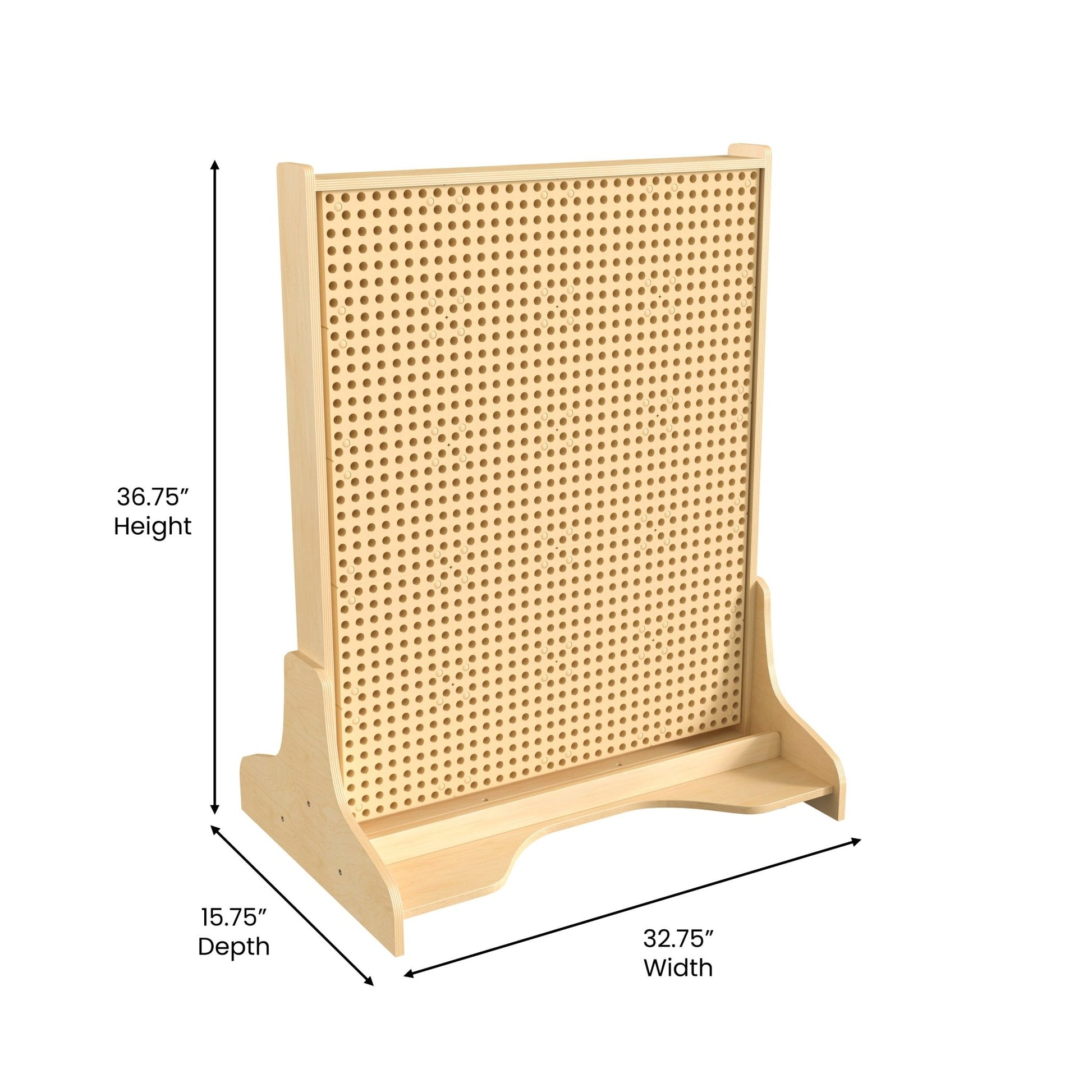 Bright Beginnings Commercial Grade Natural Finish Wooden Double Sided Freestanding STEAM Wall Base with Peg Panels - SchoolOutlet