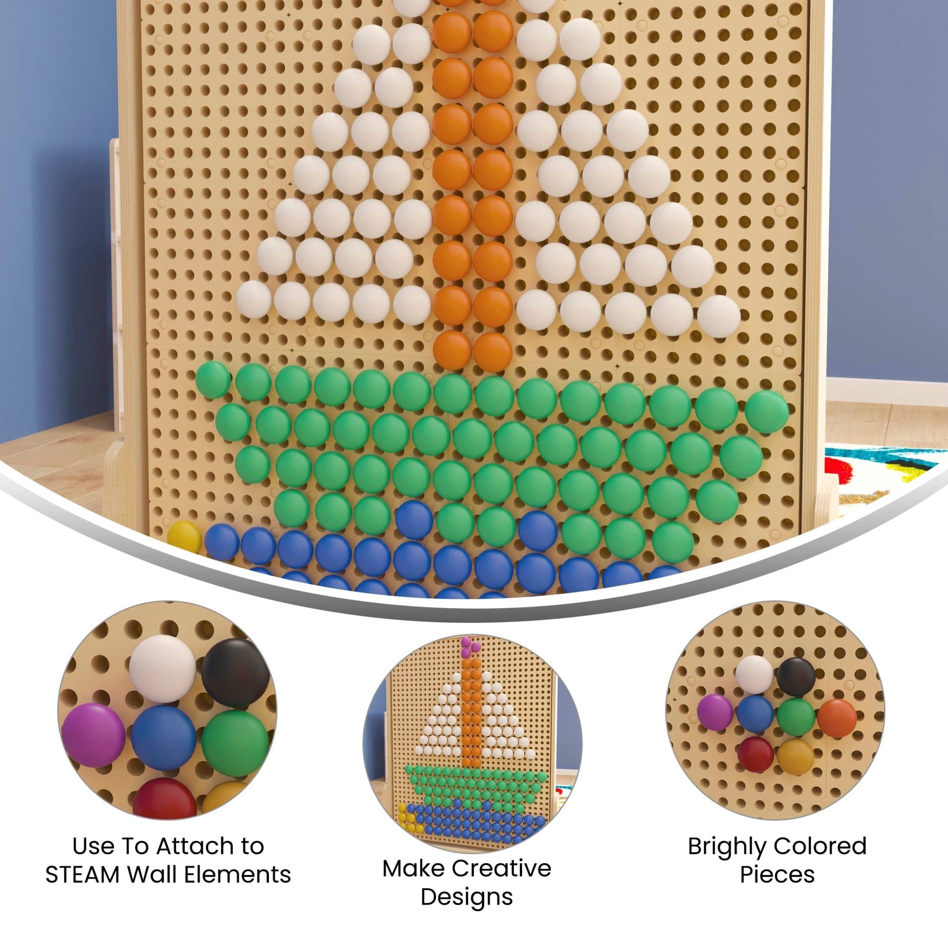 Bright Beginnings Commercial Grade 64 Piece Jumbo Peg Accessory Pack for Modular STEAM Walls - Multicolor - SchoolOutlet