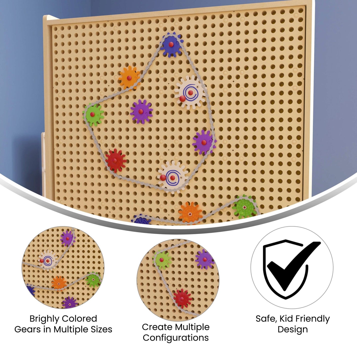 Bright Beginnings Commercial Grade 79 Piece Multicolor Chain and Gears Accessory Set for Modular STEAM Wall Systems - SchoolOutlet