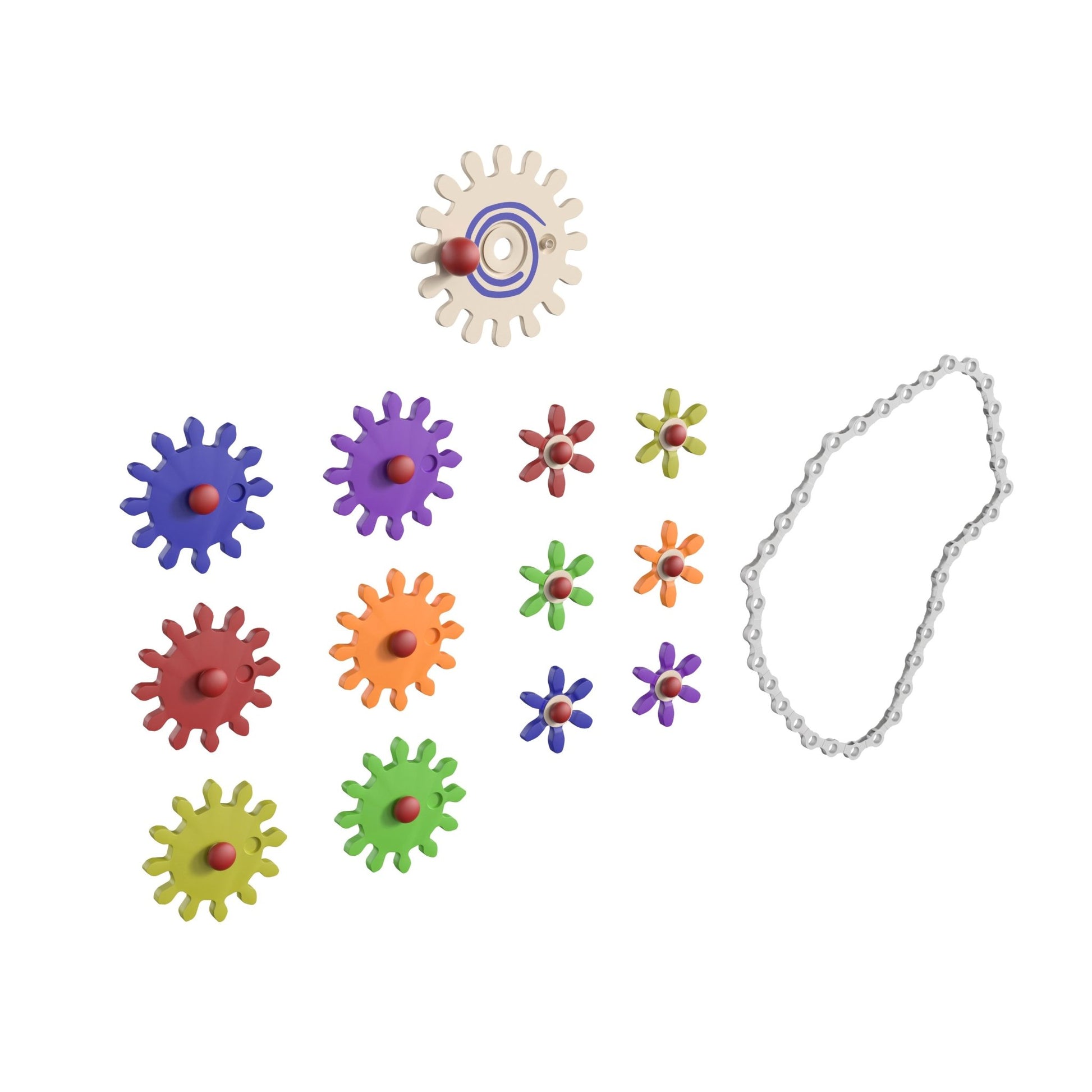 Bright Beginnings Commercial Grade 79 Piece Multicolor Chain and Gears Accessory Set for Modular STEAM Wall Systems - SchoolOutlet
