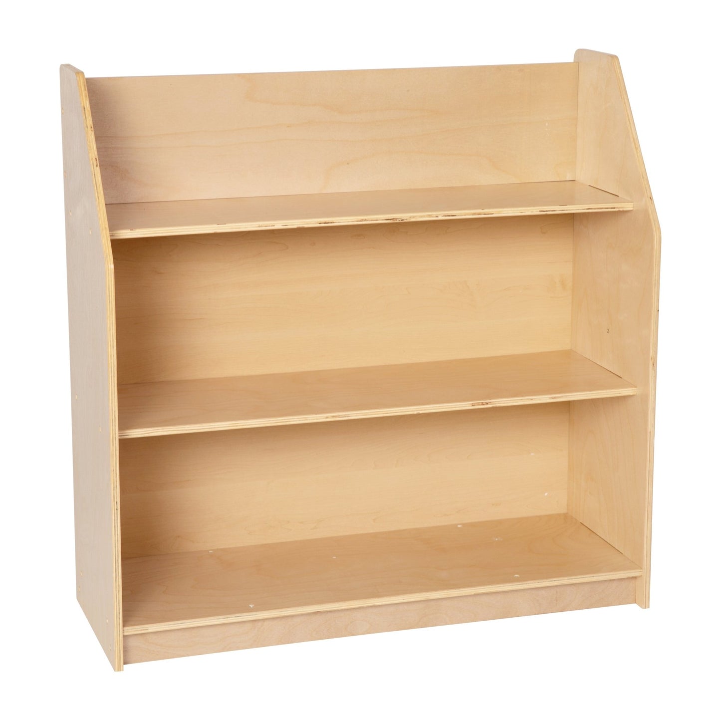 Hercules Natural Wooden 3 Shelf Book Display with Safe, Kid Friendly Curved Edges - Commercial Grade for Daycare, Classroom or Playroom Storage - SchoolOutlet