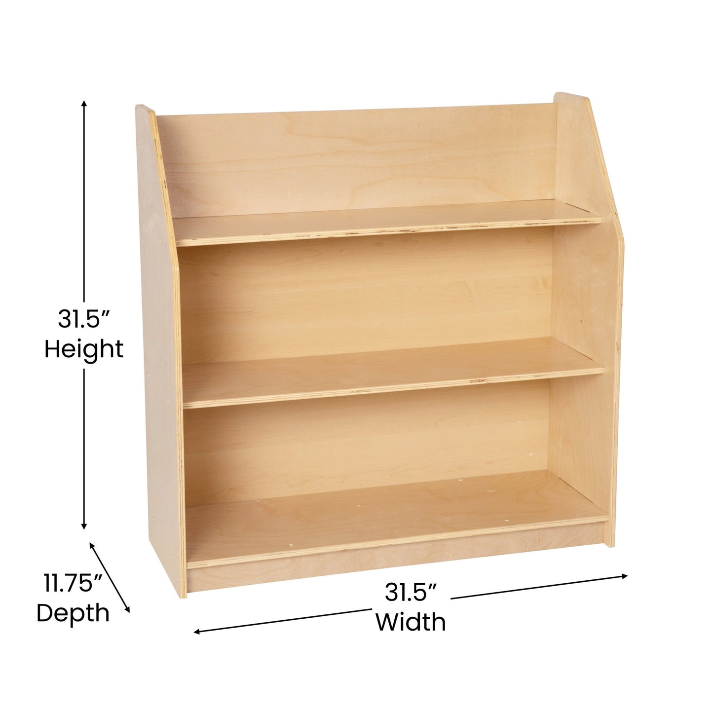 Hercules Natural Wooden 3 Shelf Book Display with Safe, Kid Friendly Curved Edges - Commercial Grade for Daycare, Classroom or Playroom Storage - SchoolOutlet