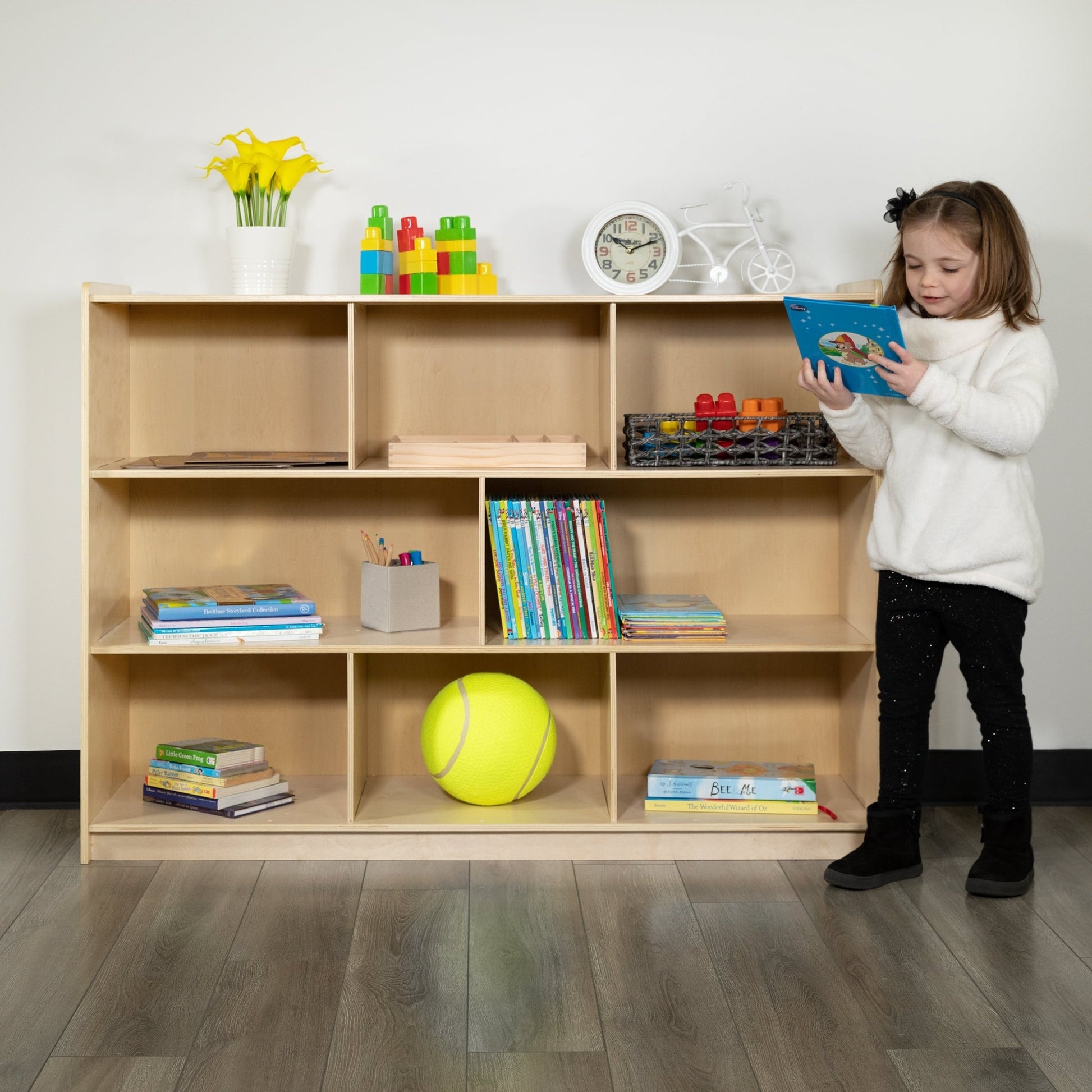 Hercules Wooden 8 Section School Classroom Storage Cabinet for Commercial or Home Use - Safe, Kid Friendly Design - 36"H (Natural) - SchoolOutlet