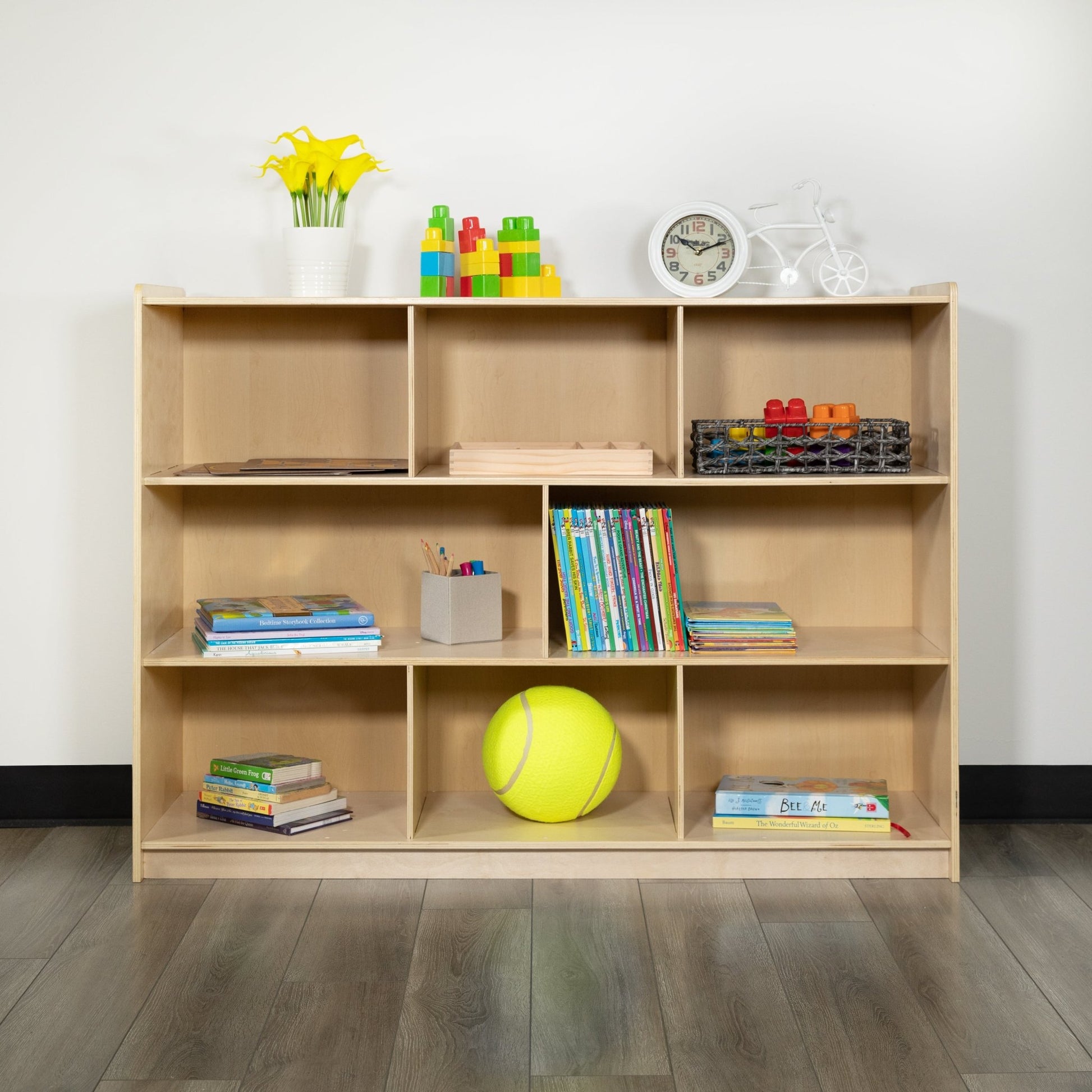 Hercules Wooden 8 Section School Classroom Storage Cabinet for Commercial or Home Use - Safe, Kid Friendly Design - 36"H (Natural) - SchoolOutlet