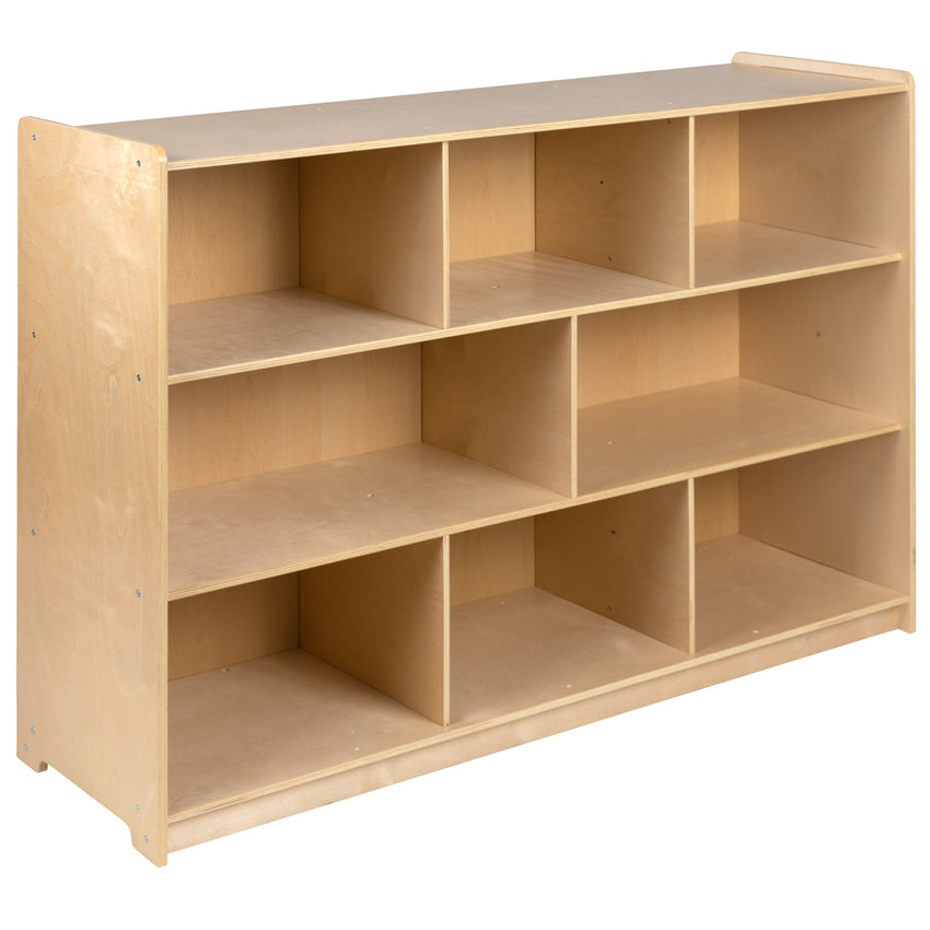 Hercules Wooden 8 Section School Classroom Storage Cabinet for Commercial or Home Use - Safe, Kid Friendly Design - 36"H (Natural) - SchoolOutlet