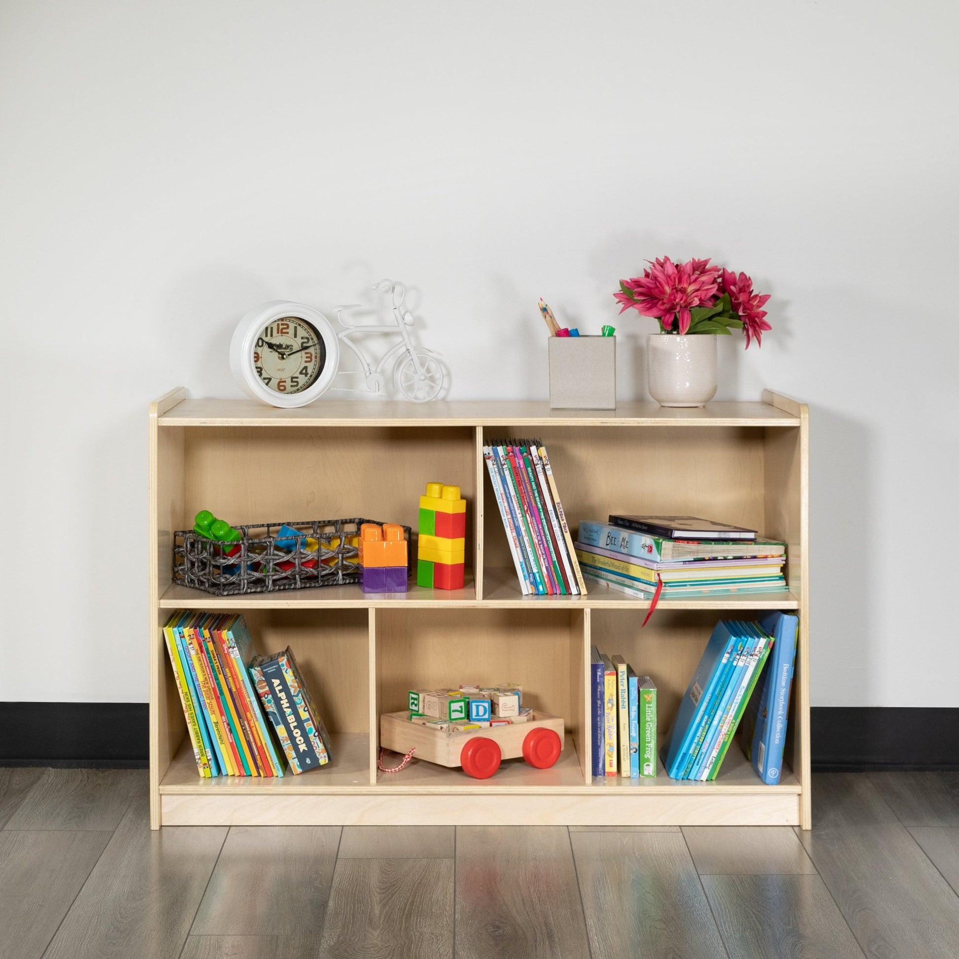 Hercules Wooden 5 Section School Classroom Storage Cabinet for Commercial or Home Use - Safe, Kid Friendly Design - 24"H x 36"L (Natural) - SchoolOutlet