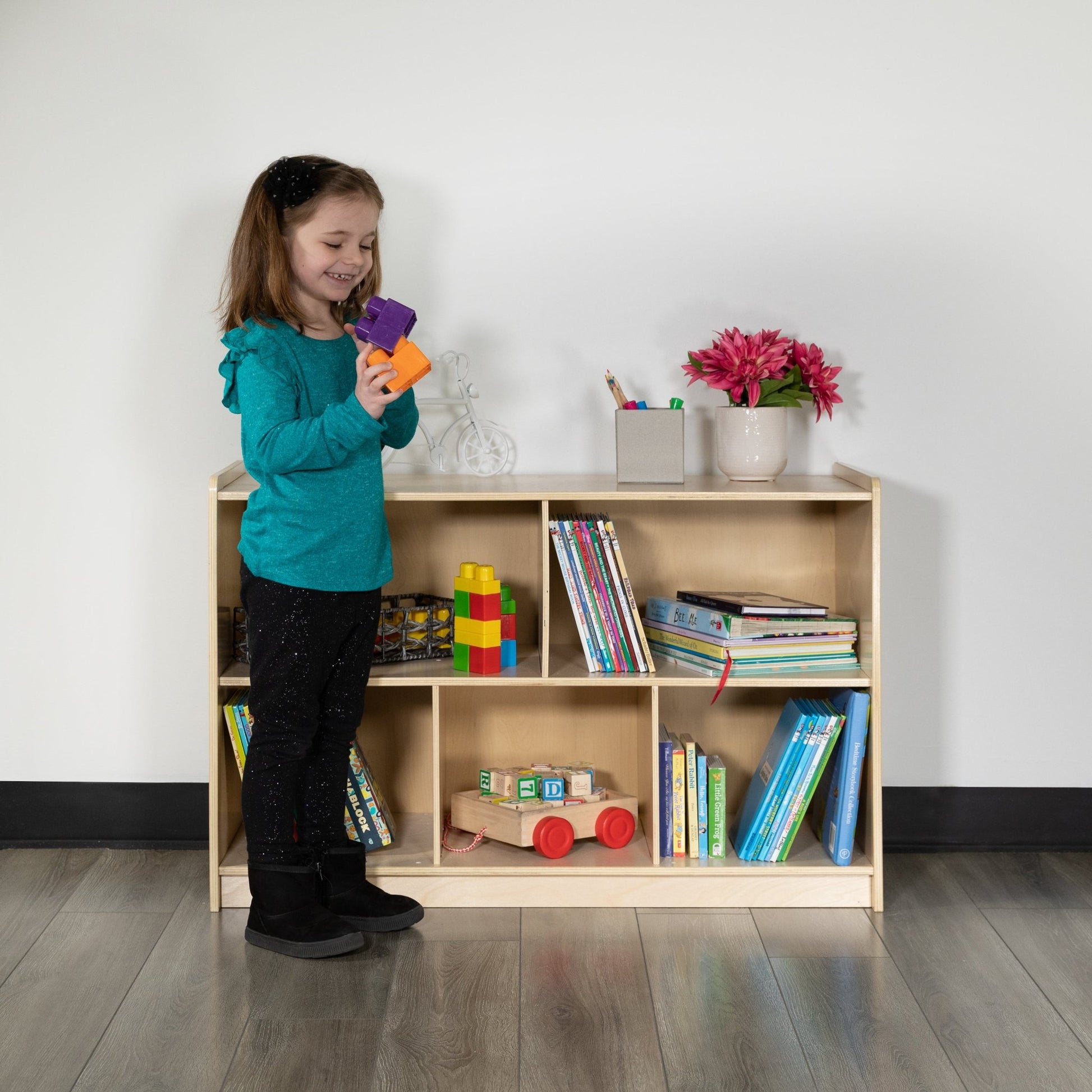 Hercules Wooden 5 Section School Classroom Storage Cabinet for Commercial or Home Use - Safe, Kid Friendly Design - 24"H x 36"L (Natural) - SchoolOutlet