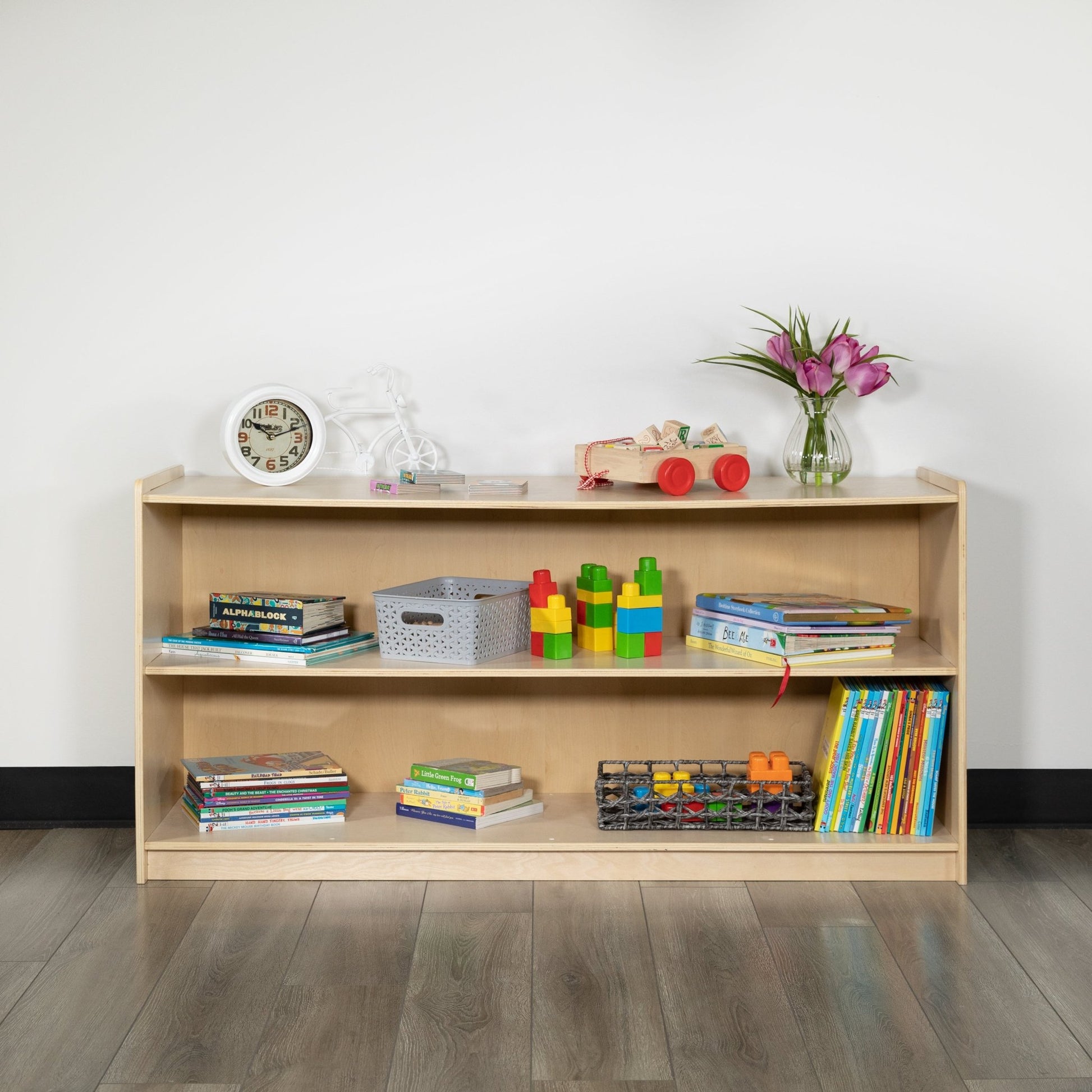Hercules Wooden 2 Section School Classroom Storage Cabinet for Commercial or Home Use - Safe, Kid Friendly Design - 24"H x 48"L (Natural) - SchoolOutlet