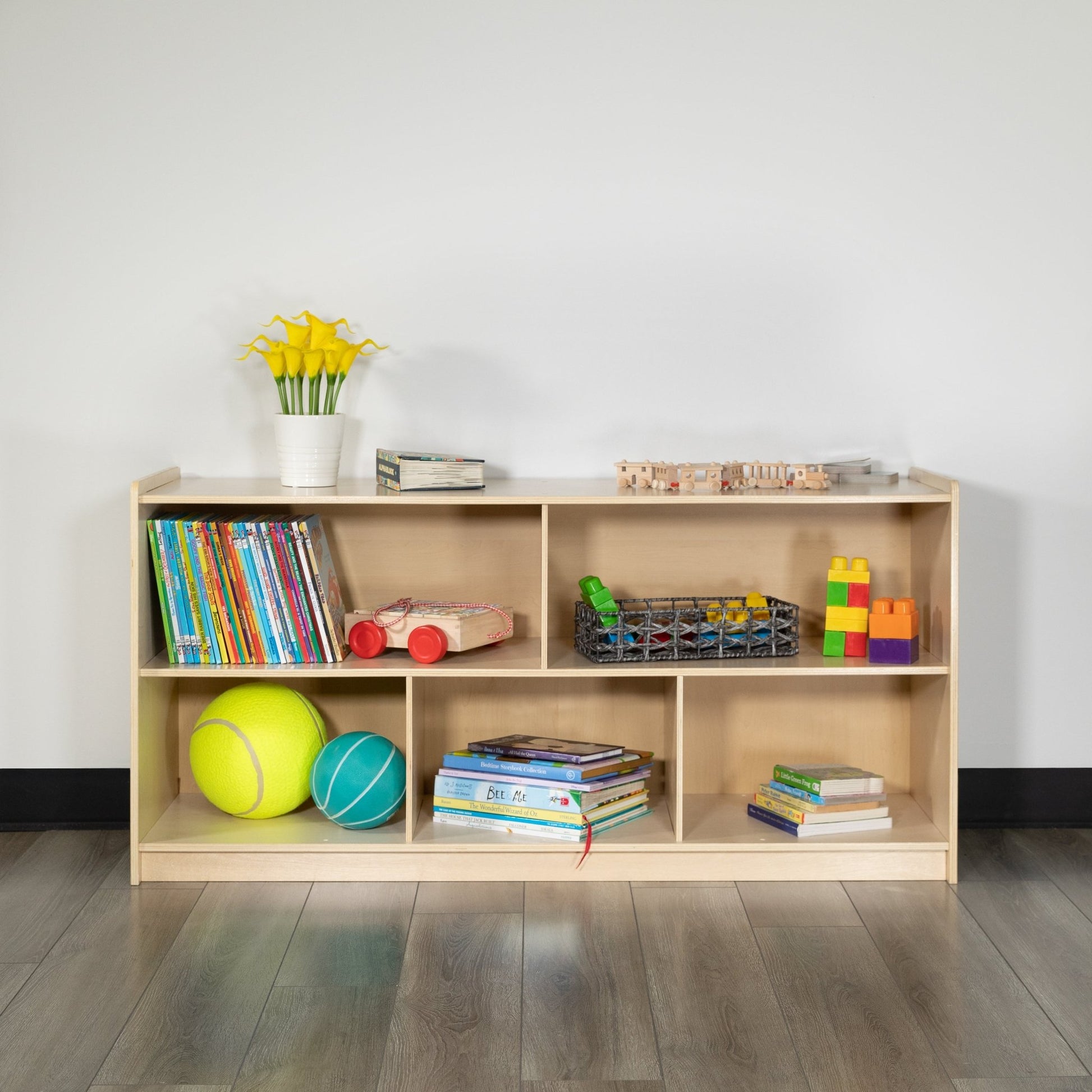 Hercules Wooden 5 Section School Classroom Storage Cabinet for Commercial or Home Use - Safe, Kid Friendly Design - 24"H x 48"L (Natural) - SchoolOutlet