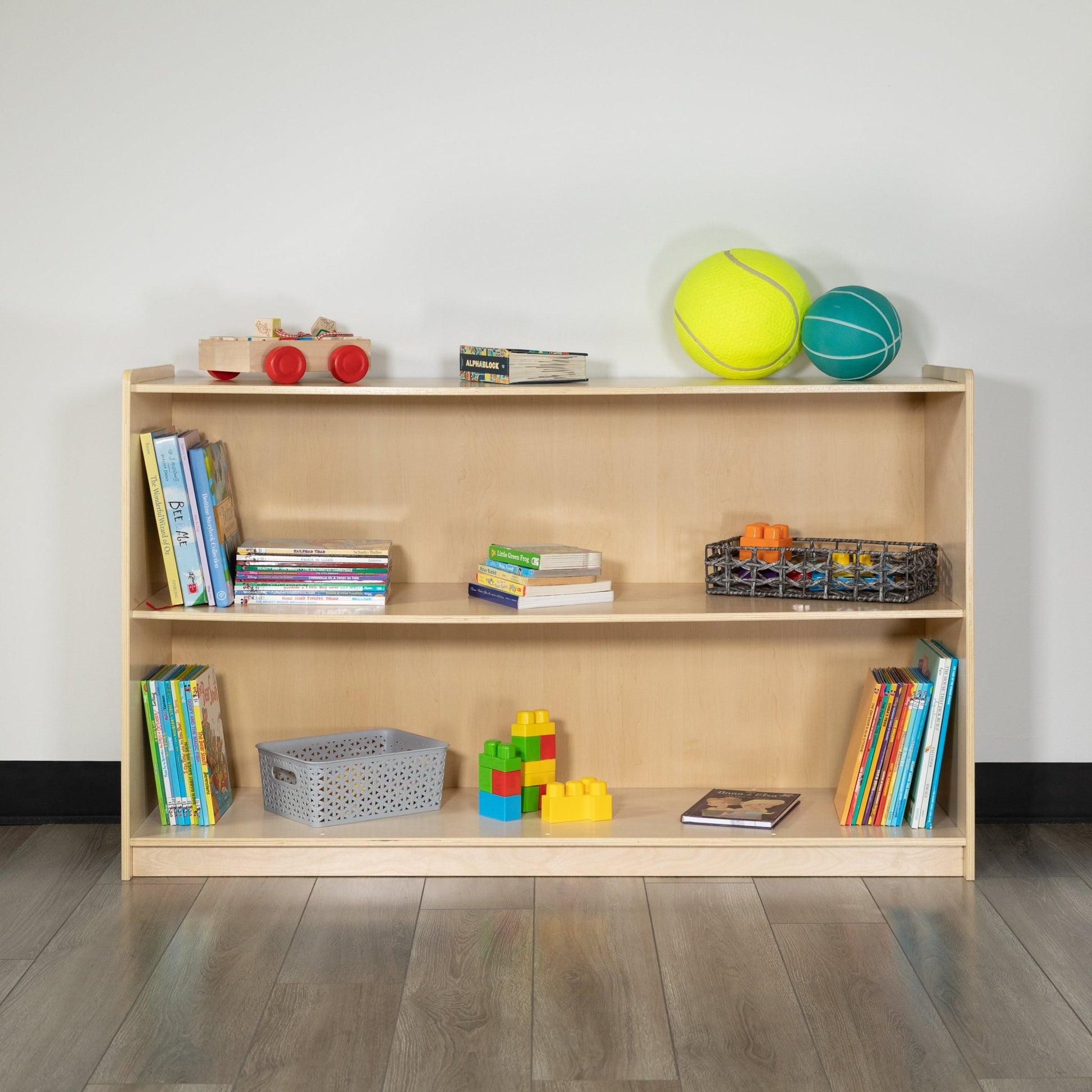 Hercules Wooden 2 Section School Classroom Storage Cabinet for Commercial or Home Use - Safe, Kid Friendly Design - 30"H x 48"L (Natural) - SchoolOutlet