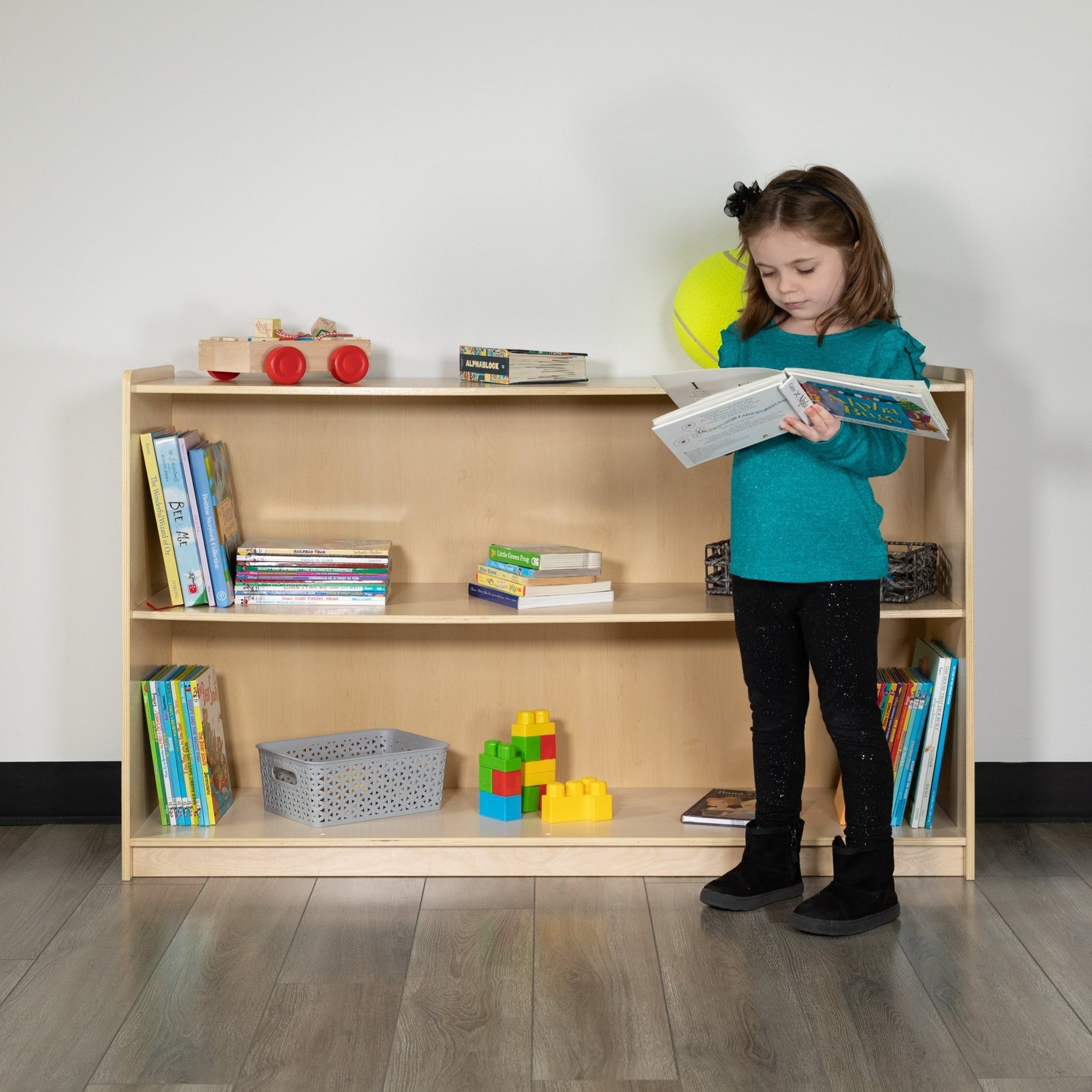 Hercules Wooden 2 Section School Classroom Storage Cabinet for Commercial or Home Use - Safe, Kid Friendly Design - 30"H x 48"L (Natural) - SchoolOutlet
