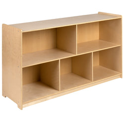 Hercules Wooden 5 Section School Classroom Storage Cabinet for Commercial or Home Use - Safe, Kid Friendly Design - 30"H x 48"L (Natural)