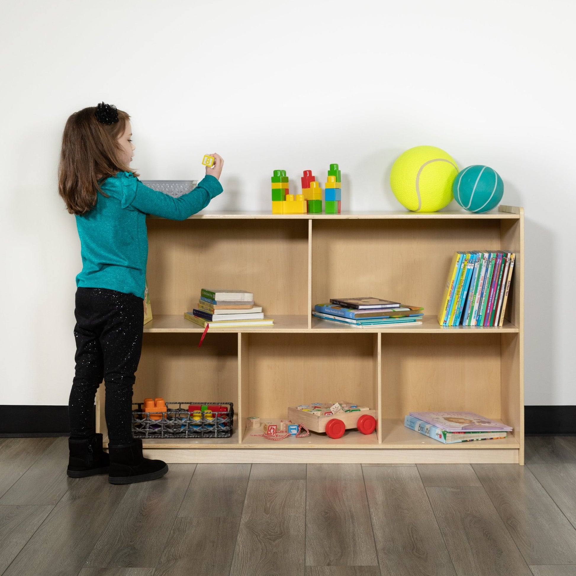 Hercules Wooden 5 Section School Classroom Storage Cabinet for Commercial or Home Use - Safe, Kid Friendly Design - 30"H x 48"L (Natural) - SchoolOutlet