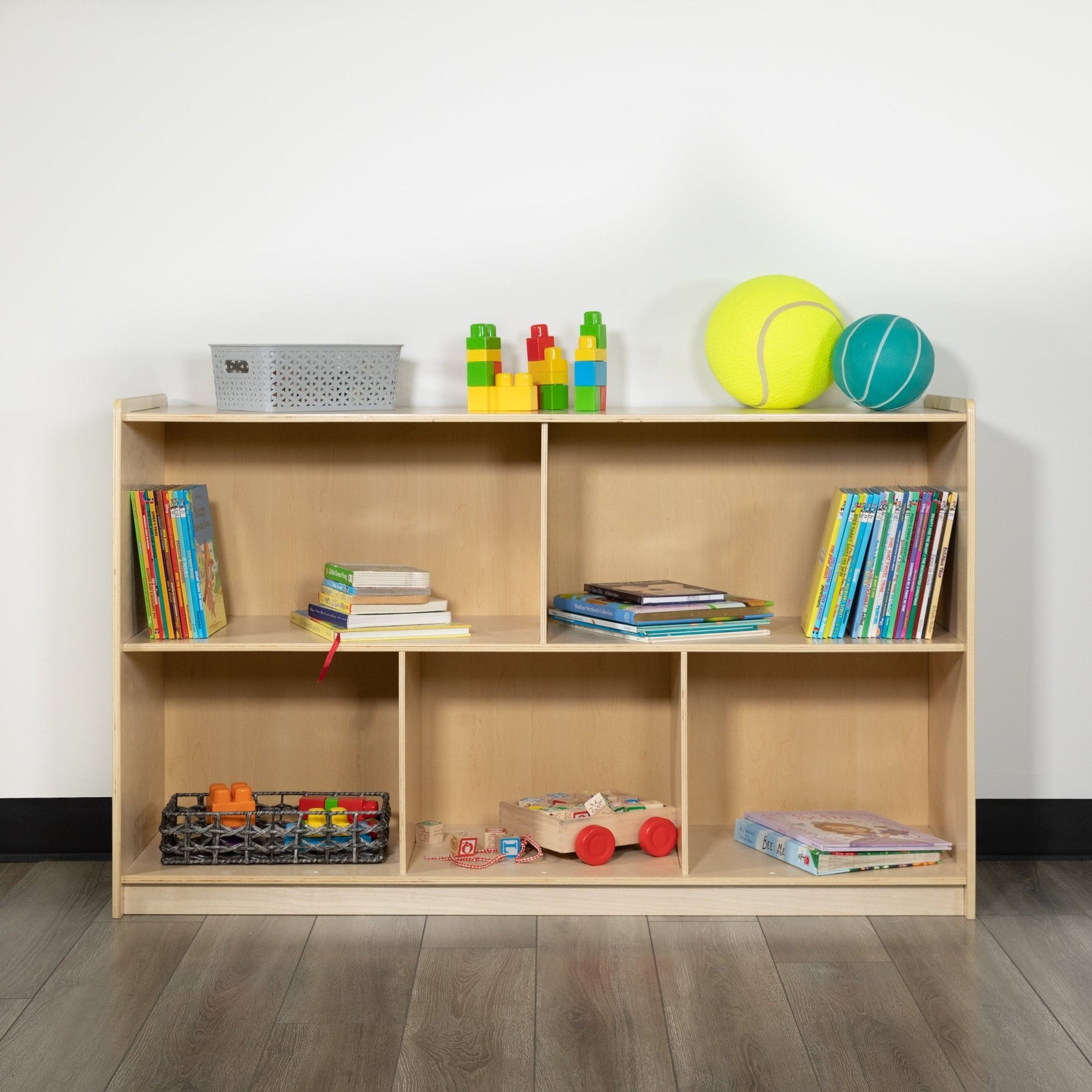 Hercules Wooden 5 Section School Classroom Storage Cabinet for Commercial or Home Use - Safe, Kid Friendly Design - 30"H x 48"L (Natural) - SchoolOutlet
