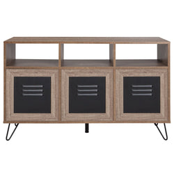 Woodridge Collection 44"W 3 Shelf Storage Console/Cabinet with Metal Doors in Rustic Wood Grain Finish