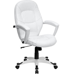 Flash Furniture Mid-Back White Leather Executive Office Chair(FLA-QD-5058M-WHITE-GG)