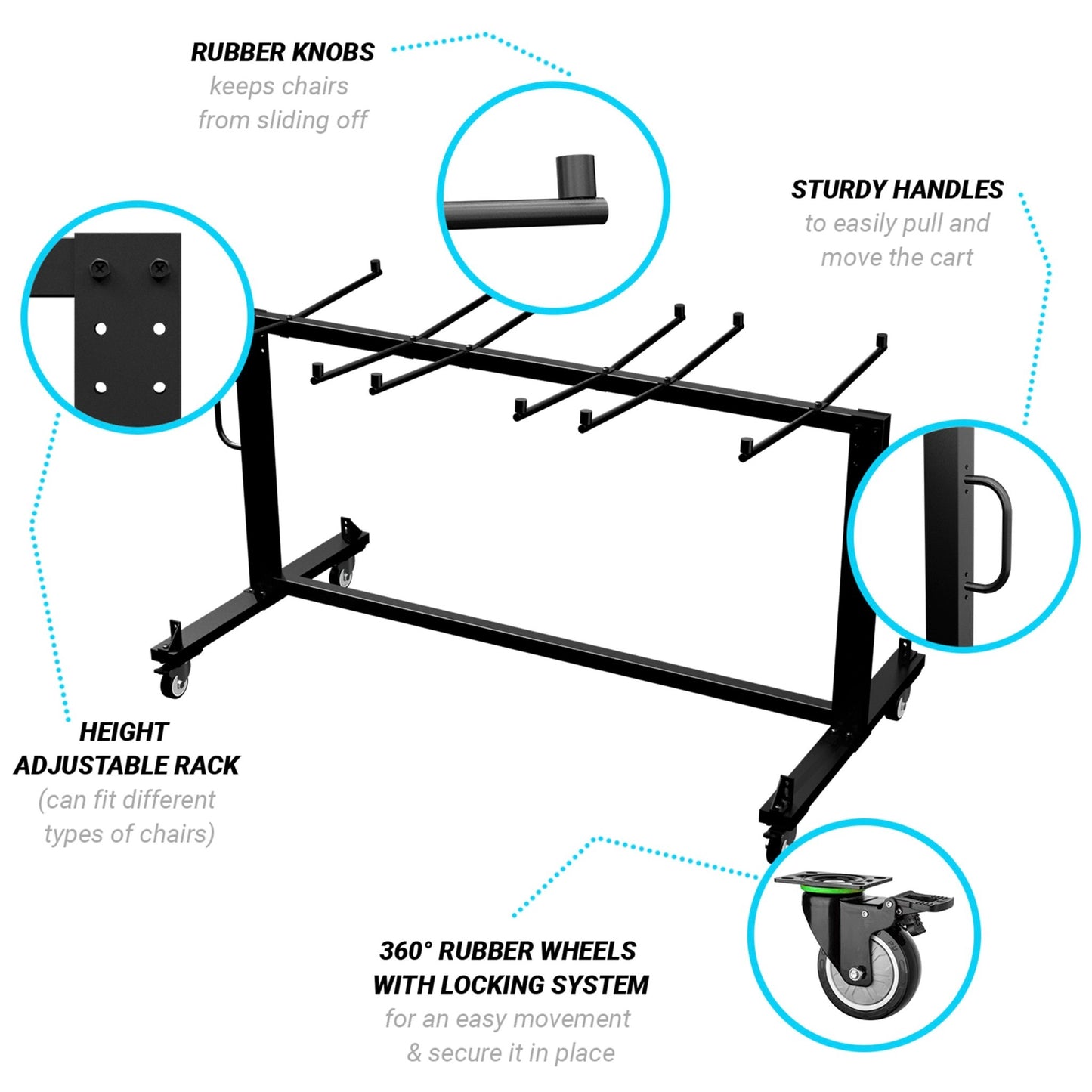 Hawkins Heavy Duty Folding Table and Chairs Mobile Cart-Locking Wheels, 42 Folding Chairs and 12 Tables Capacity, Black - SchoolOutlet