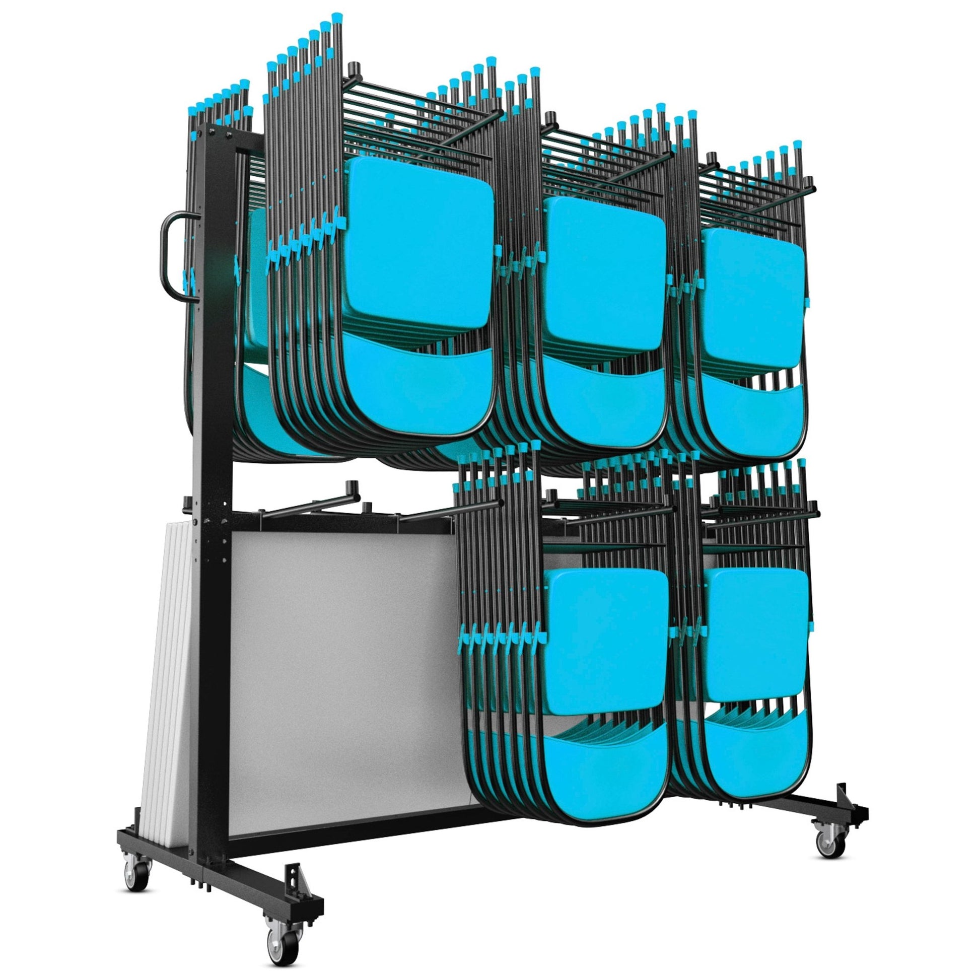 Hawkins Heavy Duty Folding Table and Chairs Mobile Cart-Locking Wheels, Outdoor Cover, 84 Folding Chairs or 42 Chairs and 12 Tables Capacity, Black - SchoolOutlet