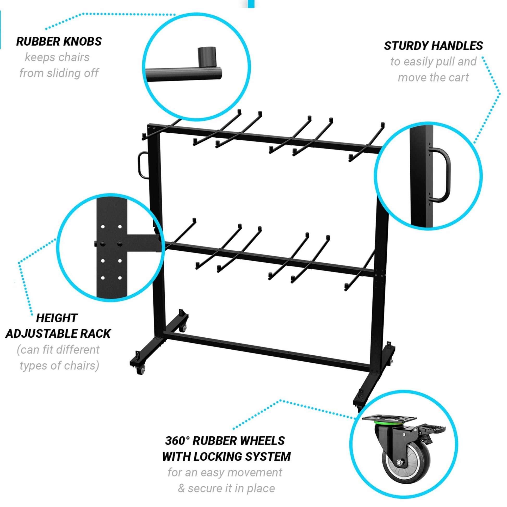 Hawkins Heavy Duty Folding Table and Chairs Mobile Cart-Locking Wheels, Outdoor Cover, 84 Folding Chairs or 42 Chairs and 12 Tables Capacity, Black - SchoolOutlet
