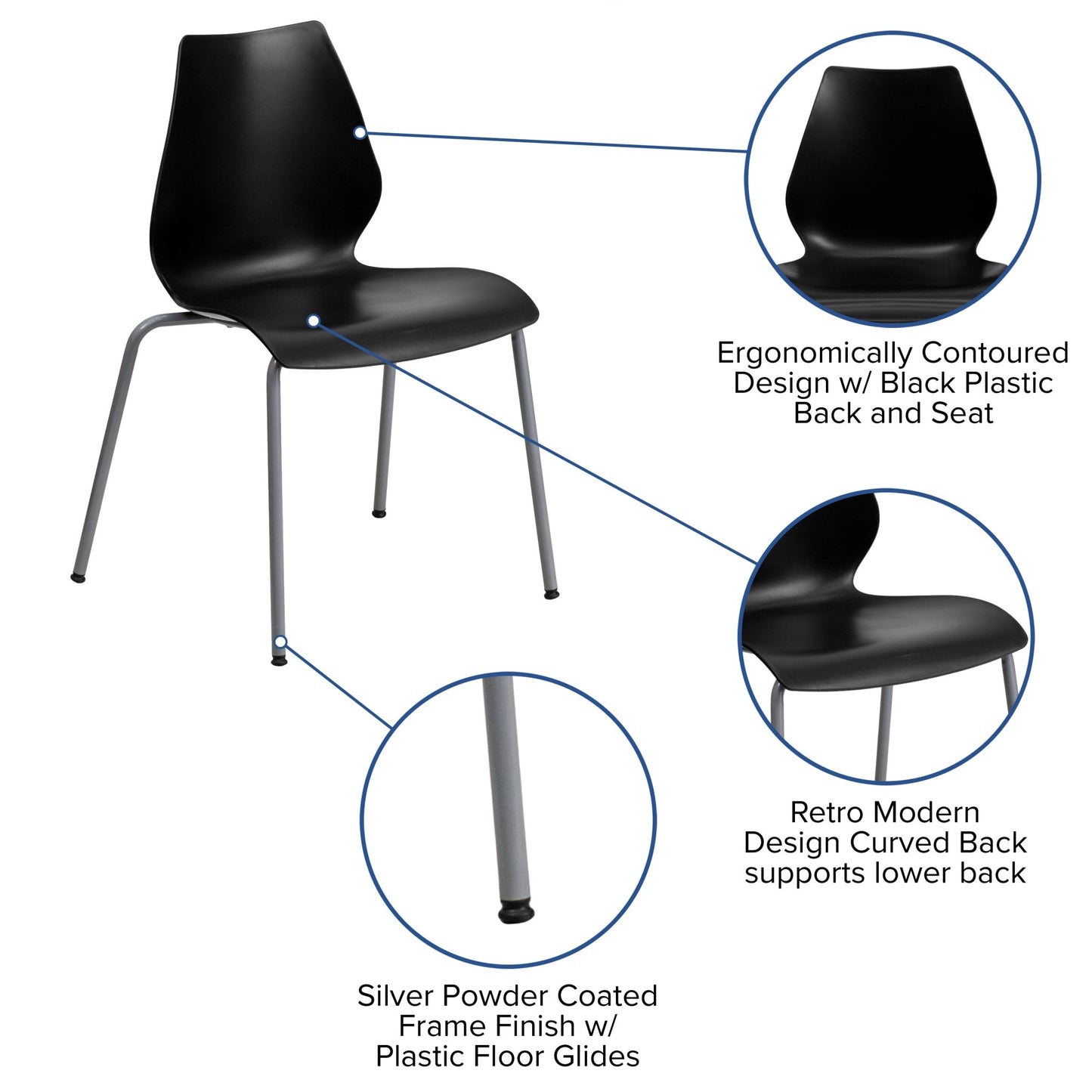 HERCULES Series 770 lb. Capacity Stack Chair with Lumbar Support and Silver Frame - SchoolOutlet