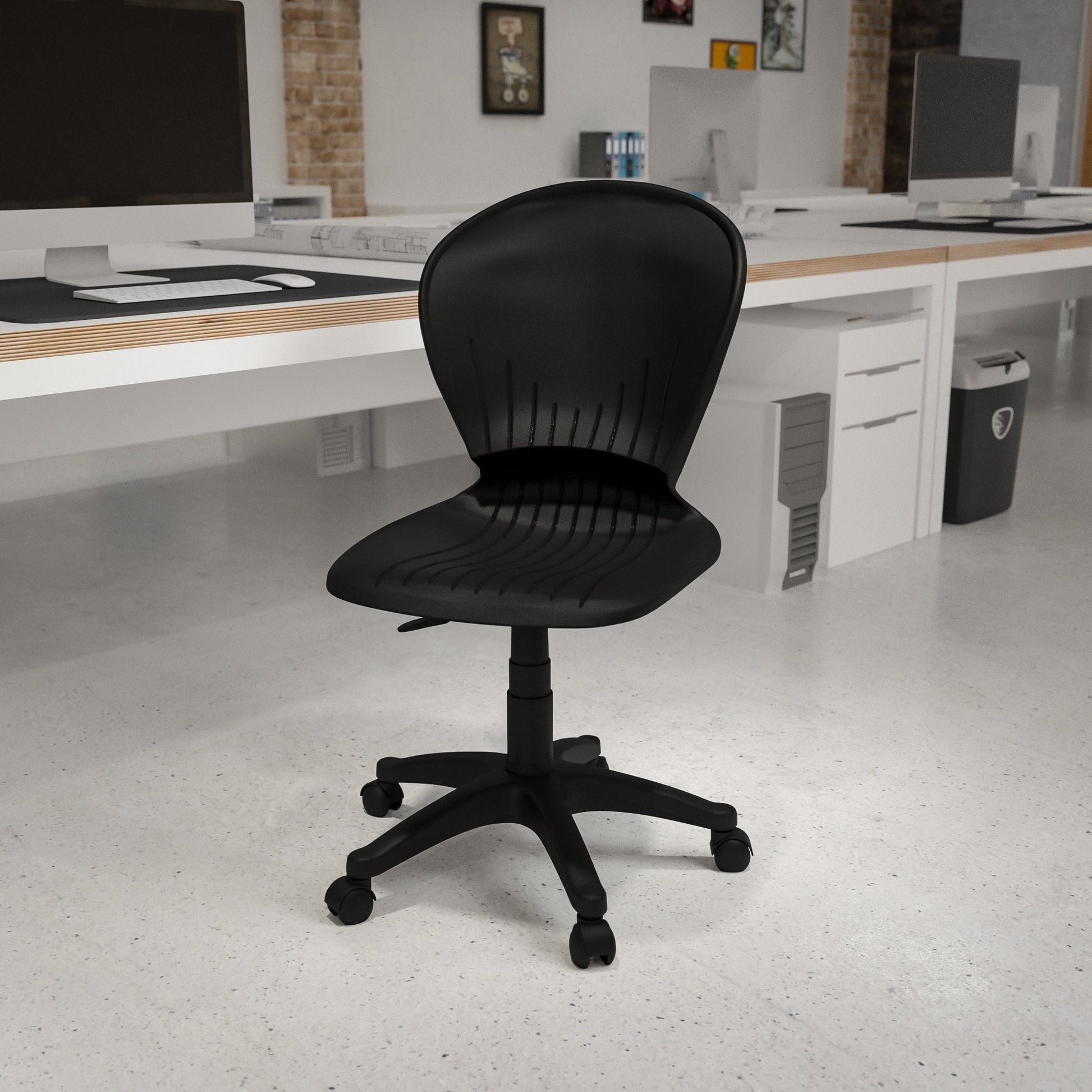 Sorho Mid-Back Black Plastic Swivel Task Office Chair - SchoolOutlet
