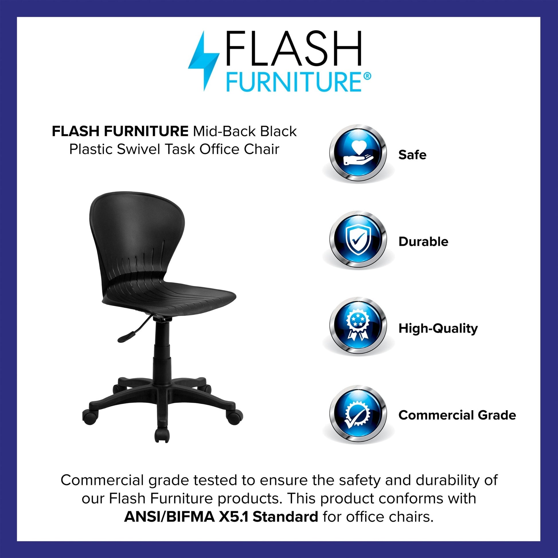 Sorho Mid-Back Black Plastic Swivel Task Office Chair - SchoolOutlet
