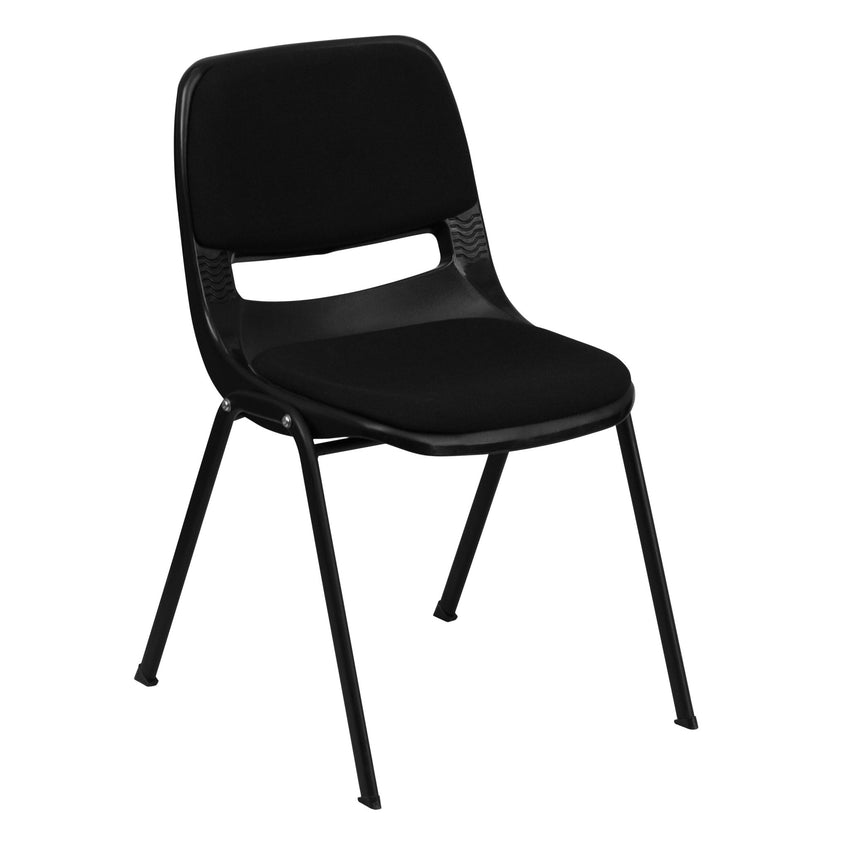 HERCULES Series 880 lb. Capacity Black Padded Ergonomic Shell Stack Chair with Black Frame - SchoolOutlet