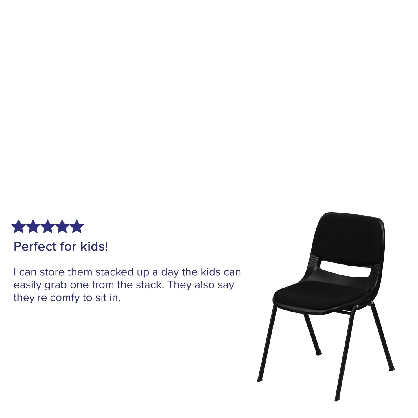 HERCULES Series 880 lb. Capacity Black Padded Ergonomic Shell Stack Chair with Black Frame - SchoolOutlet