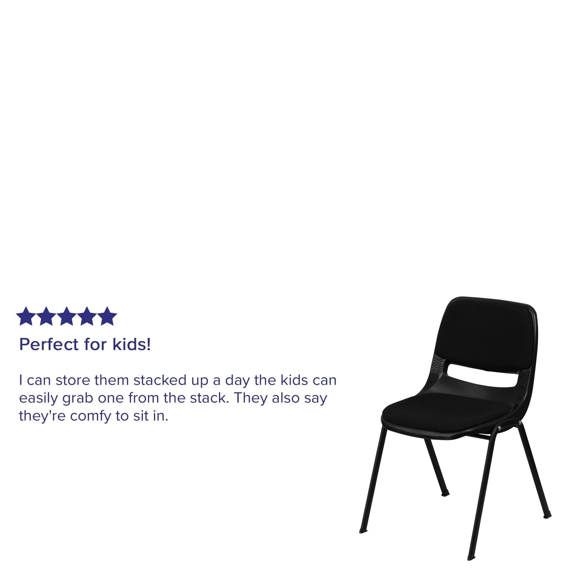 HERCULES Series 880 lb. Capacity Black Padded Ergonomic Shell Stack Chair with Black Frame - SchoolOutlet