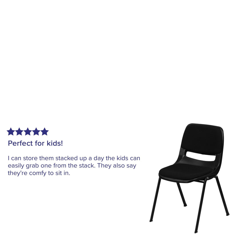 HERCULES Series 880 lb. Capacity Black Padded Ergonomic Shell Stack Chair with Black Frame - SchoolOutlet