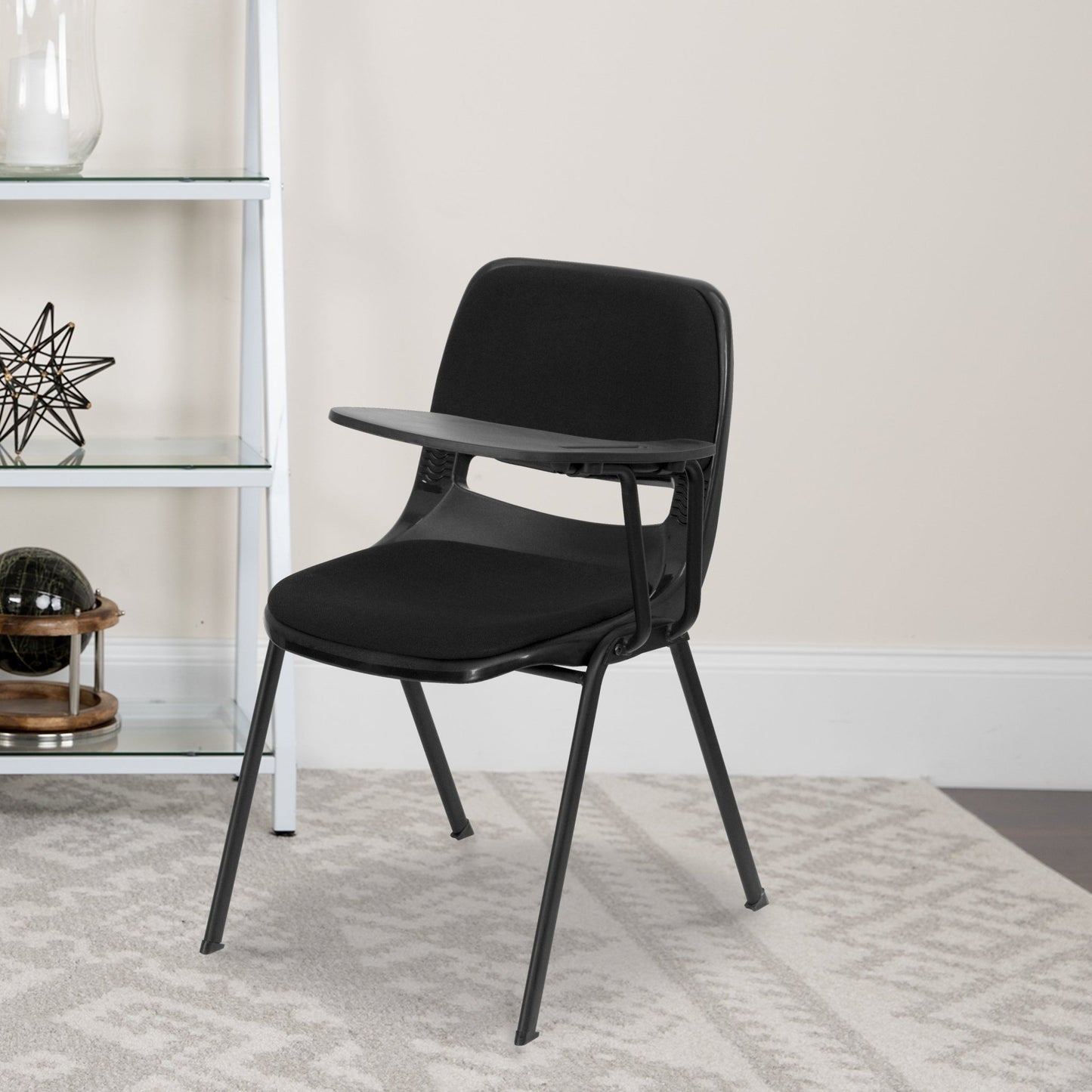 HERCULES Black Padded Ergonomic Shell Chair with Left Handed Flip-Up Tablet Arm - SchoolOutlet