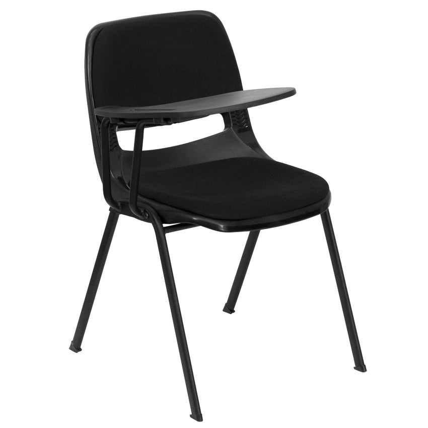HERCULES Black Padded Ergonomic Shell Chair with Right Handed Flip-Up Tablet Arm - SchoolOutlet