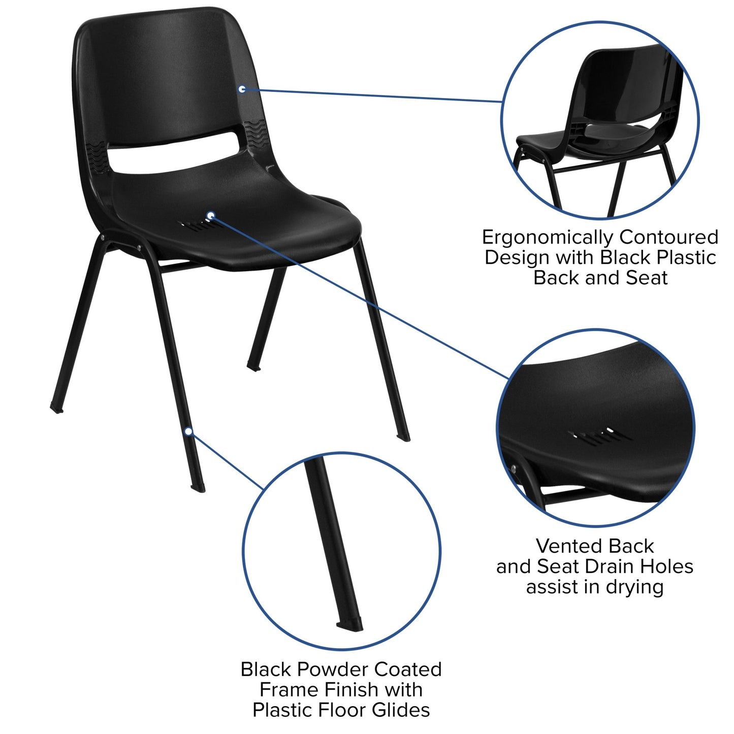 HERCULES Series 880 lb. Capacity Ergonomic Shell Stack Chair with Frame - SchoolOutlet