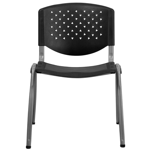 Flash Furniture HERCULES Series 880 lb. Capacity Black Polypropylene Stack Chair with Titanium Frame Finish(FLA-RUT-F01A-BK-GG) - SchoolOutlet