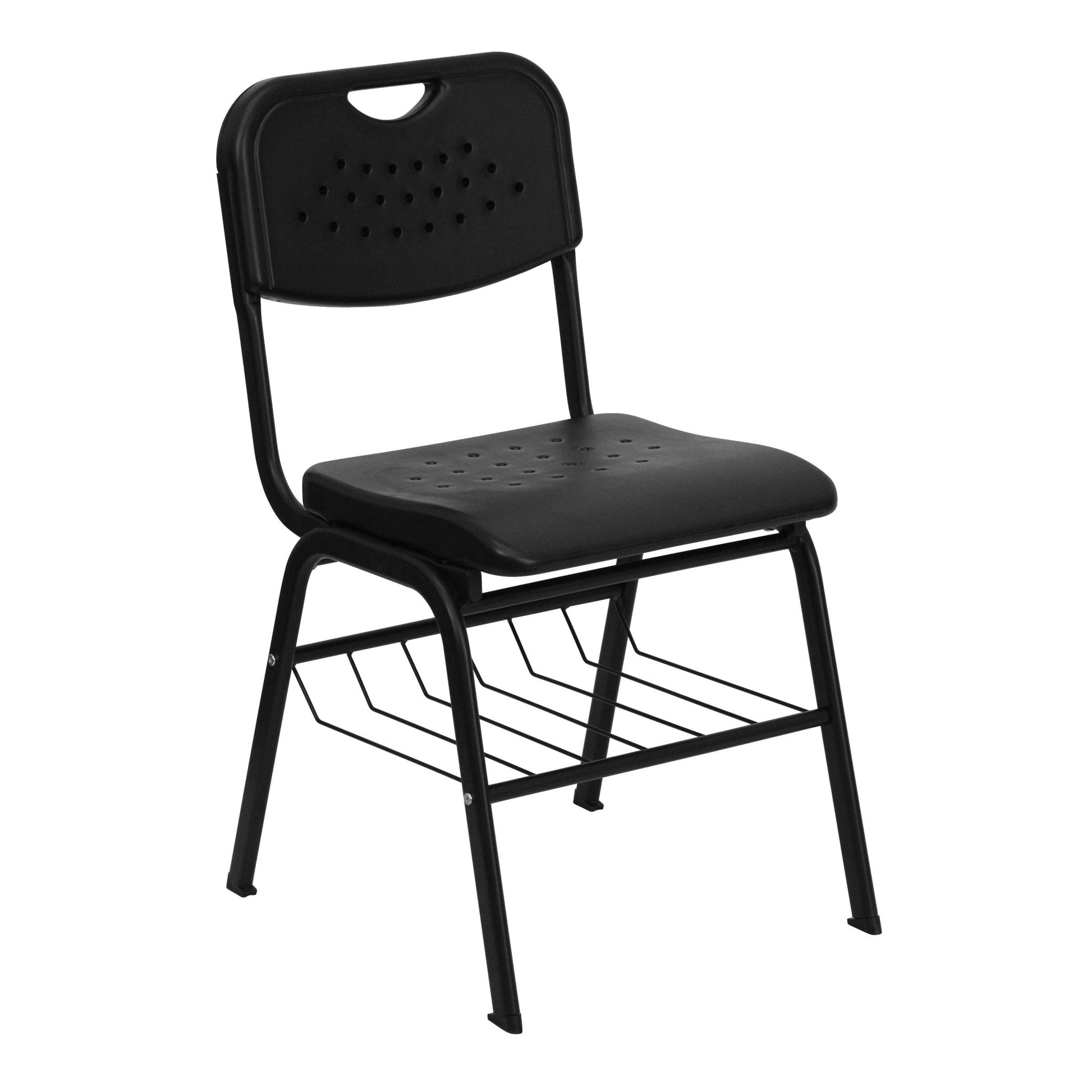 HERCULES Series 880 lb. Capacity Black Plastic Chair with Black Frame and Book Basket - SchoolOutlet