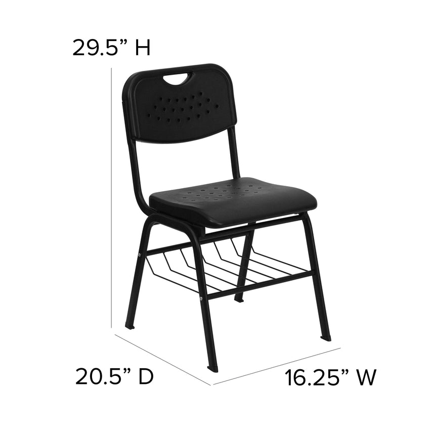 HERCULES Series 880 lb. Capacity Black Plastic Chair with Black Frame and Book Basket - SchoolOutlet