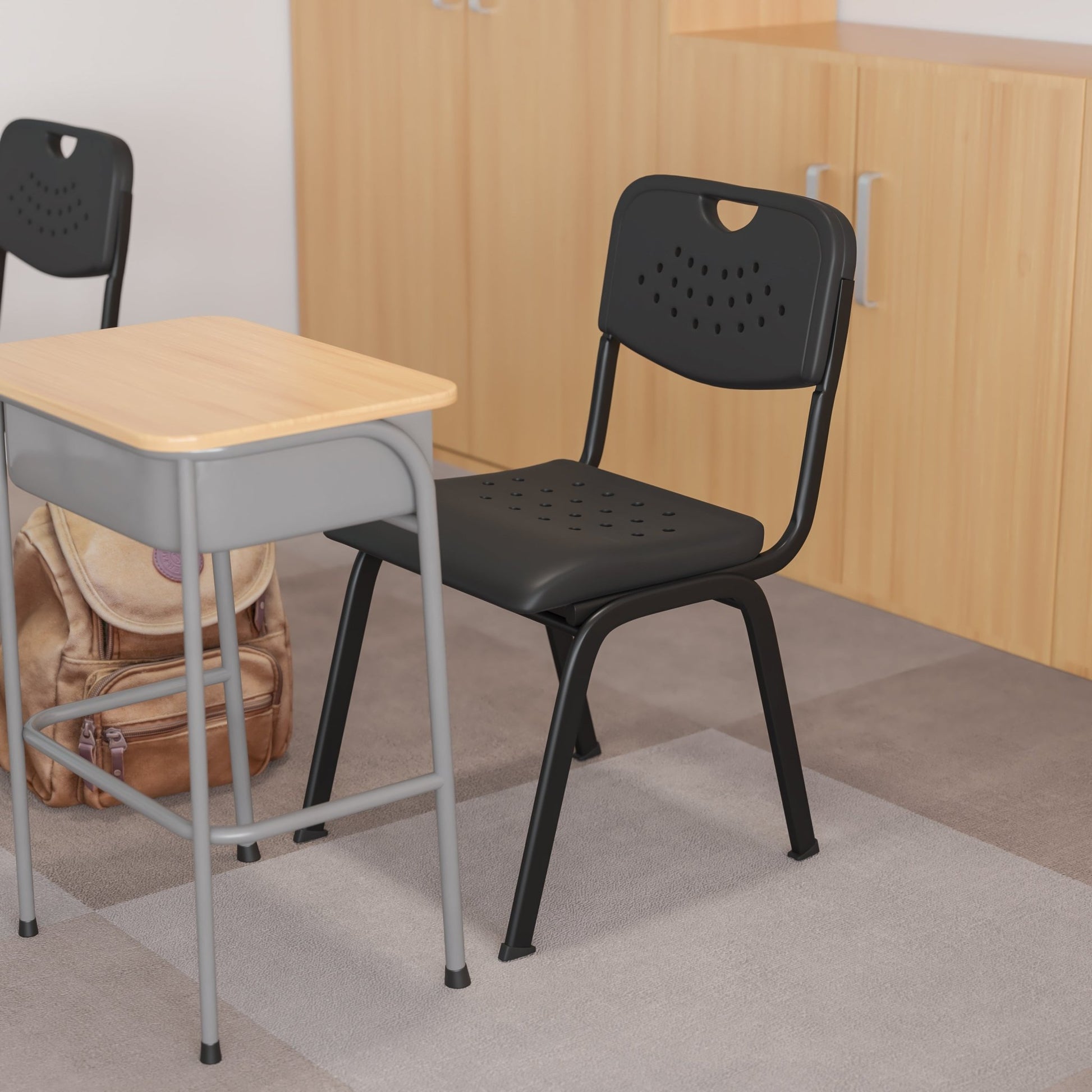 HERCULES Series 880 lb. Capacity Black Plastic Stack Chair with Open Back and Black Frame - SchoolOutlet