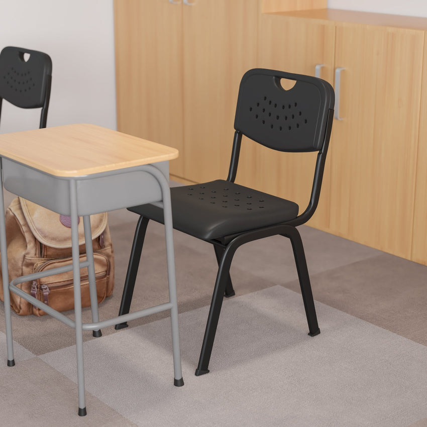 HERCULES Series 880 lb. Capacity Black Plastic Stack Chair with Open Back and Black Frame - SchoolOutlet