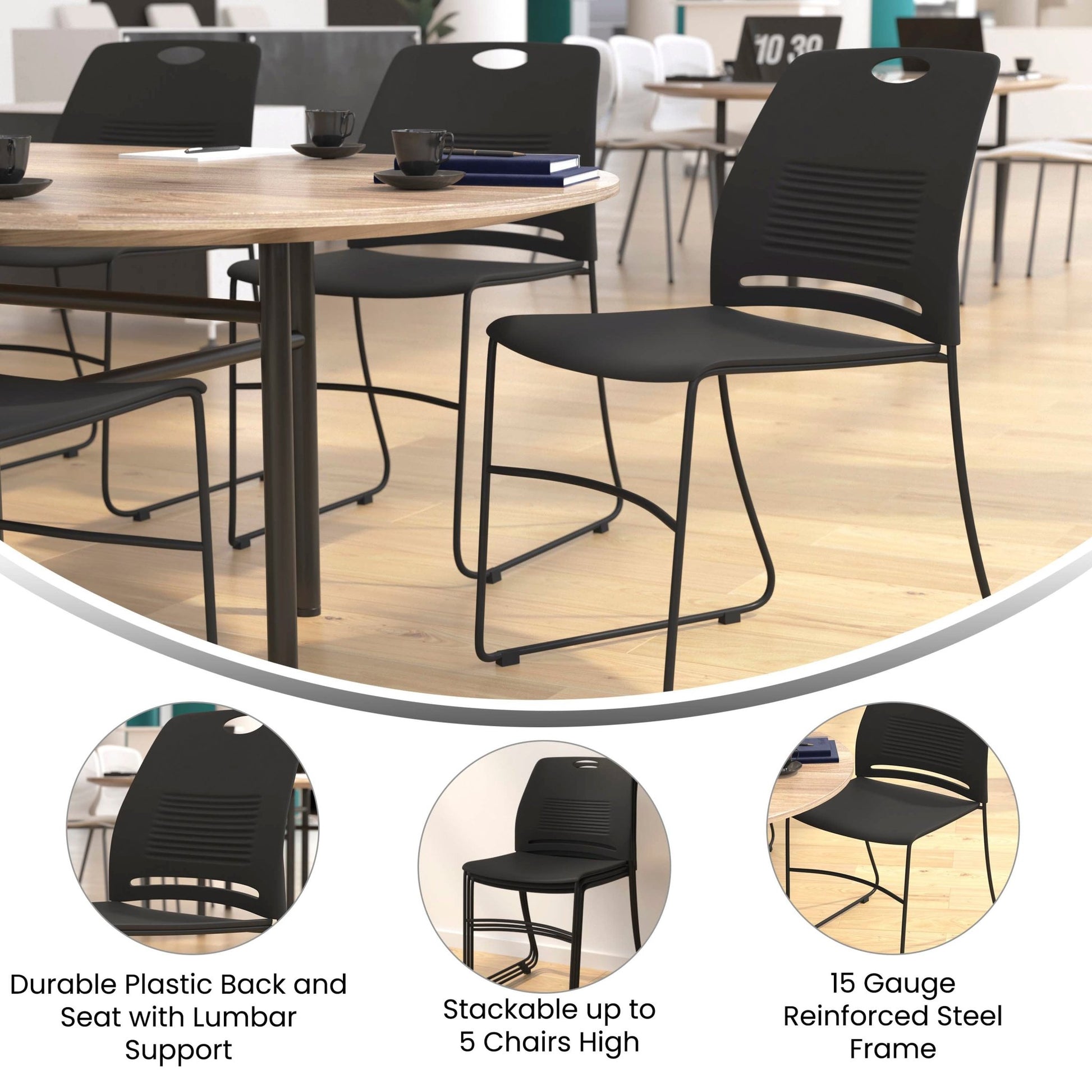 HERCULES Series Commercial Grade 660 lb. Capacity Plastic Stack Chair with Powder Coated Sled Base Frame and Integrated Carrying Handle - SchoolOutlet