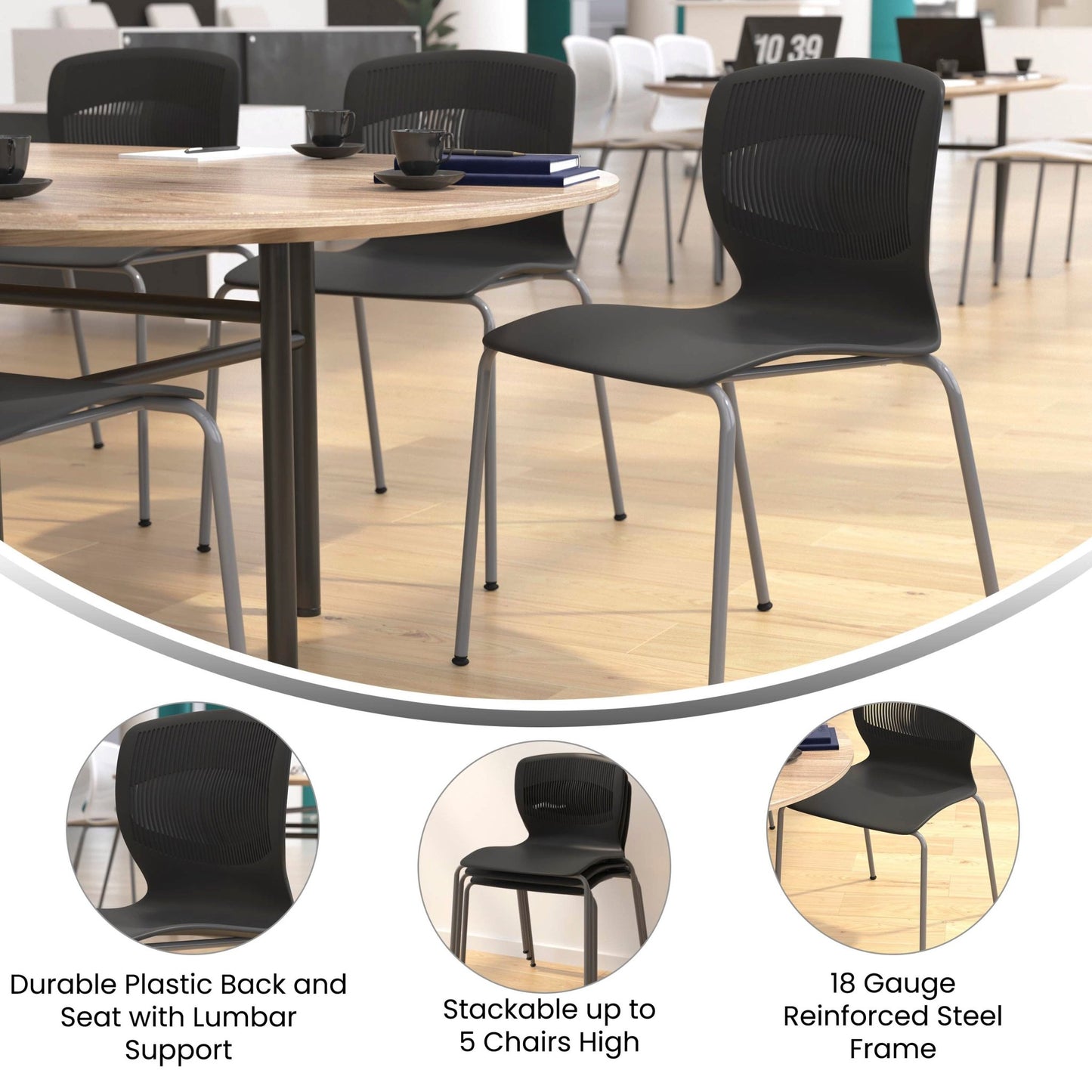 HERCULES Series Commercial Grade 770 lb. Capacity Ergonomic Stack Chair with Lumbar Support and Silver Steel Frame - SchoolOutlet