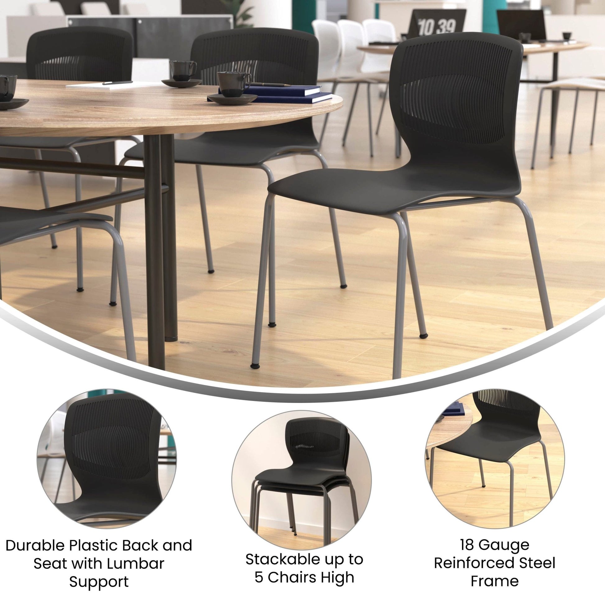 HERCULES Series Commercial Grade 770 lb. Capacity Ergonomic Stack Chair with Lumbar Support and Silver Steel Frame - SchoolOutlet