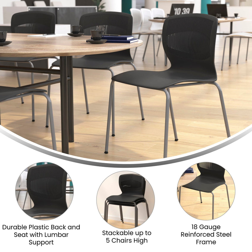 HERCULES Series Commercial Grade 770 lb. Capacity Ergonomic Stack Chair with Lumbar Support and Silver Steel Frame - SchoolOutlet
