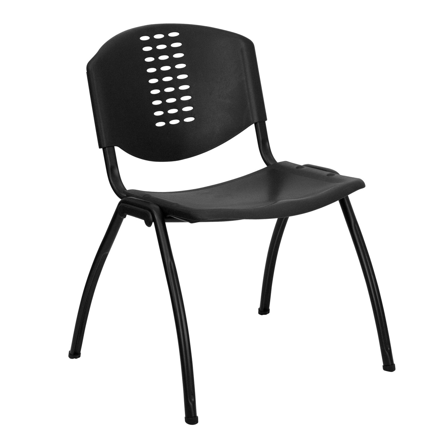 HERCULES Series 880 lb. Capacity Black Plastic Stack Chair with Oval Cutout Back and Black Frame - SchoolOutlet