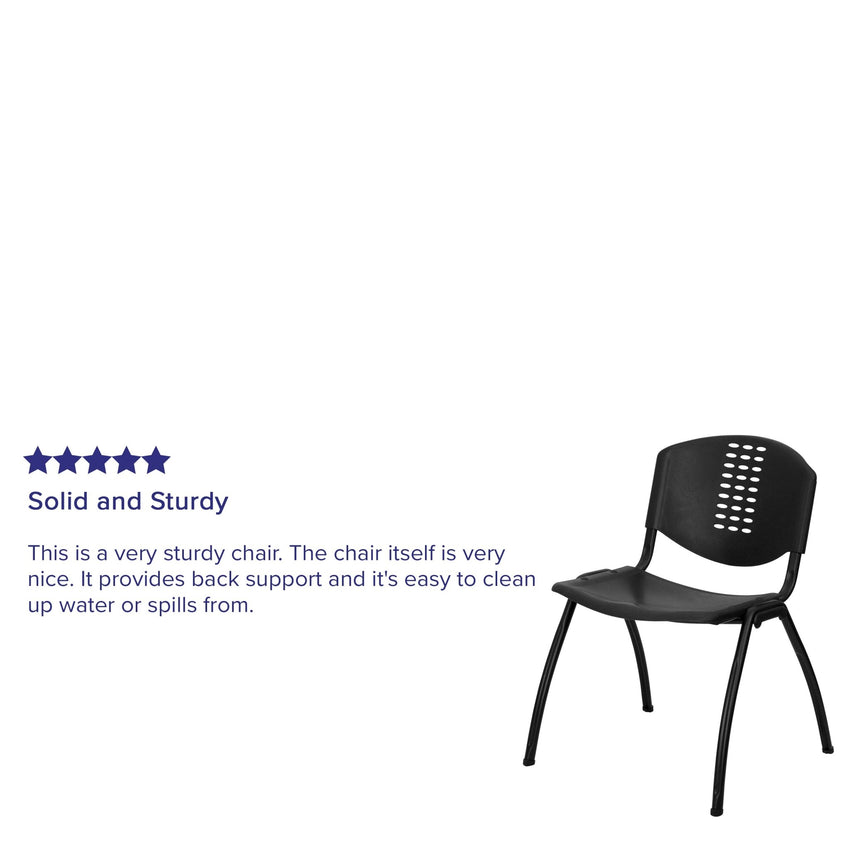 HERCULES Series 880 lb. Capacity Black Plastic Stack Chair with Oval Cutout Back and Black Frame - SchoolOutlet