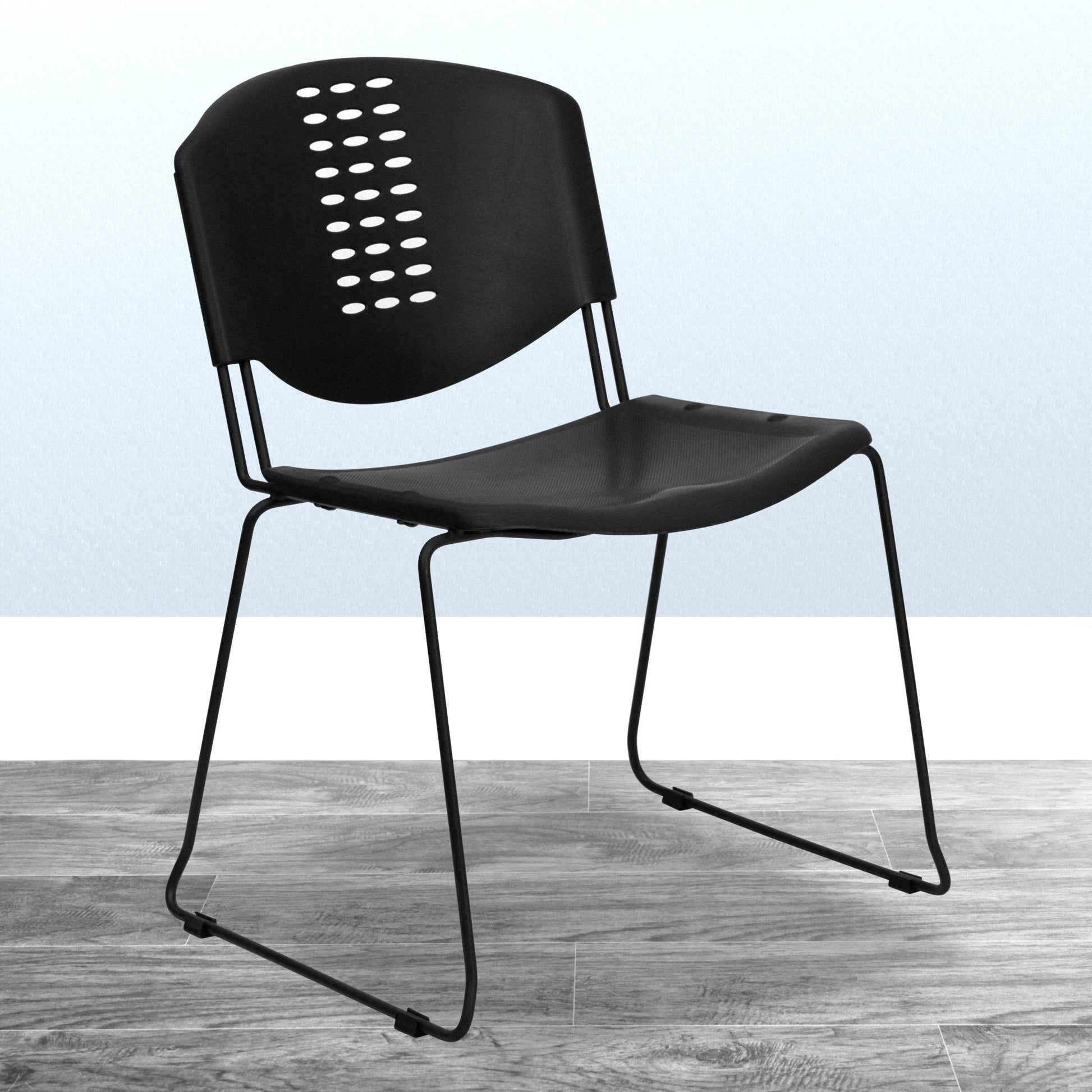 HERCULES Series 400 lb. Capacity Black Plastic Stack Chair with Black Frame - SchoolOutlet