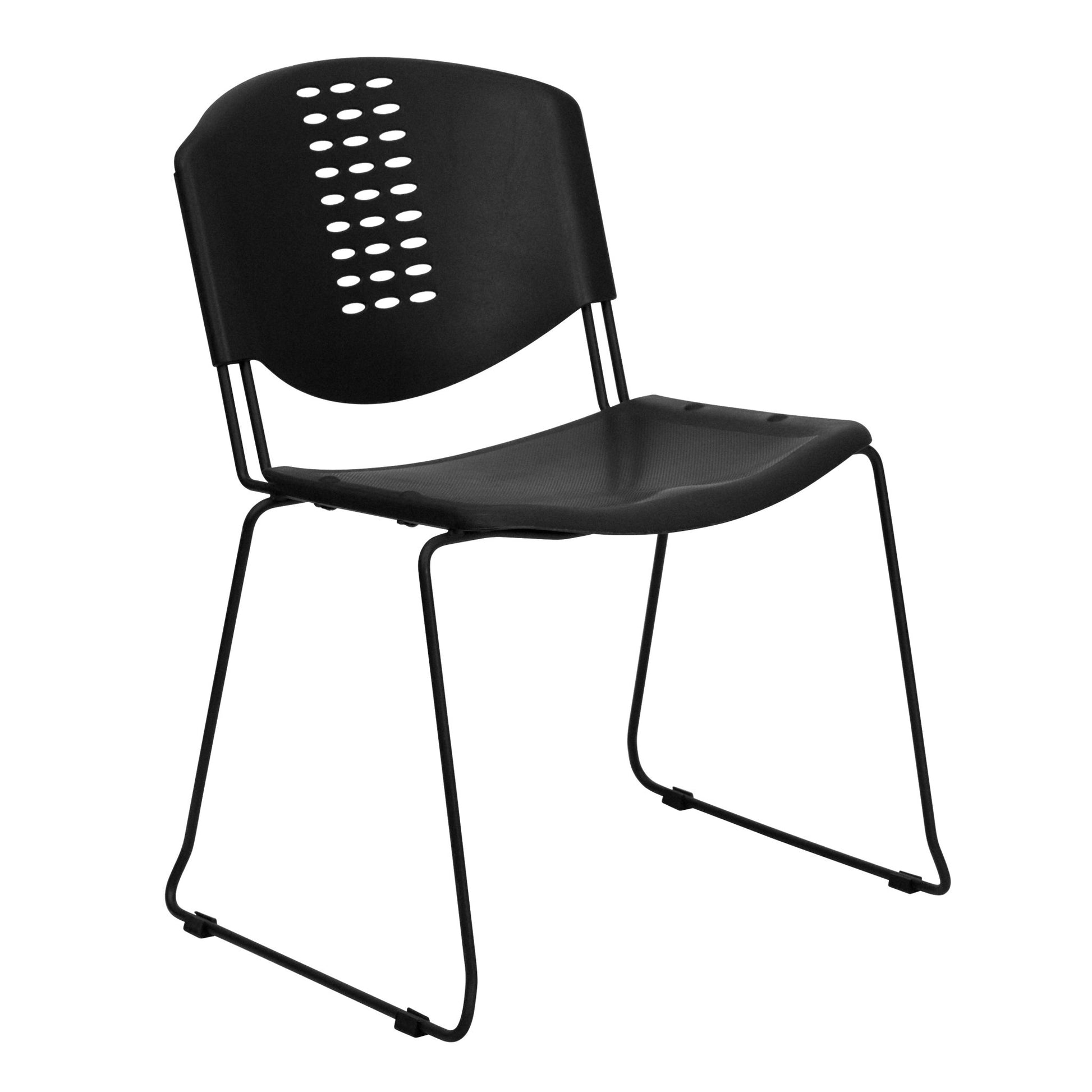 HERCULES Series 400 lb. Capacity Black Plastic Stack Chair with Black Frame - SchoolOutlet